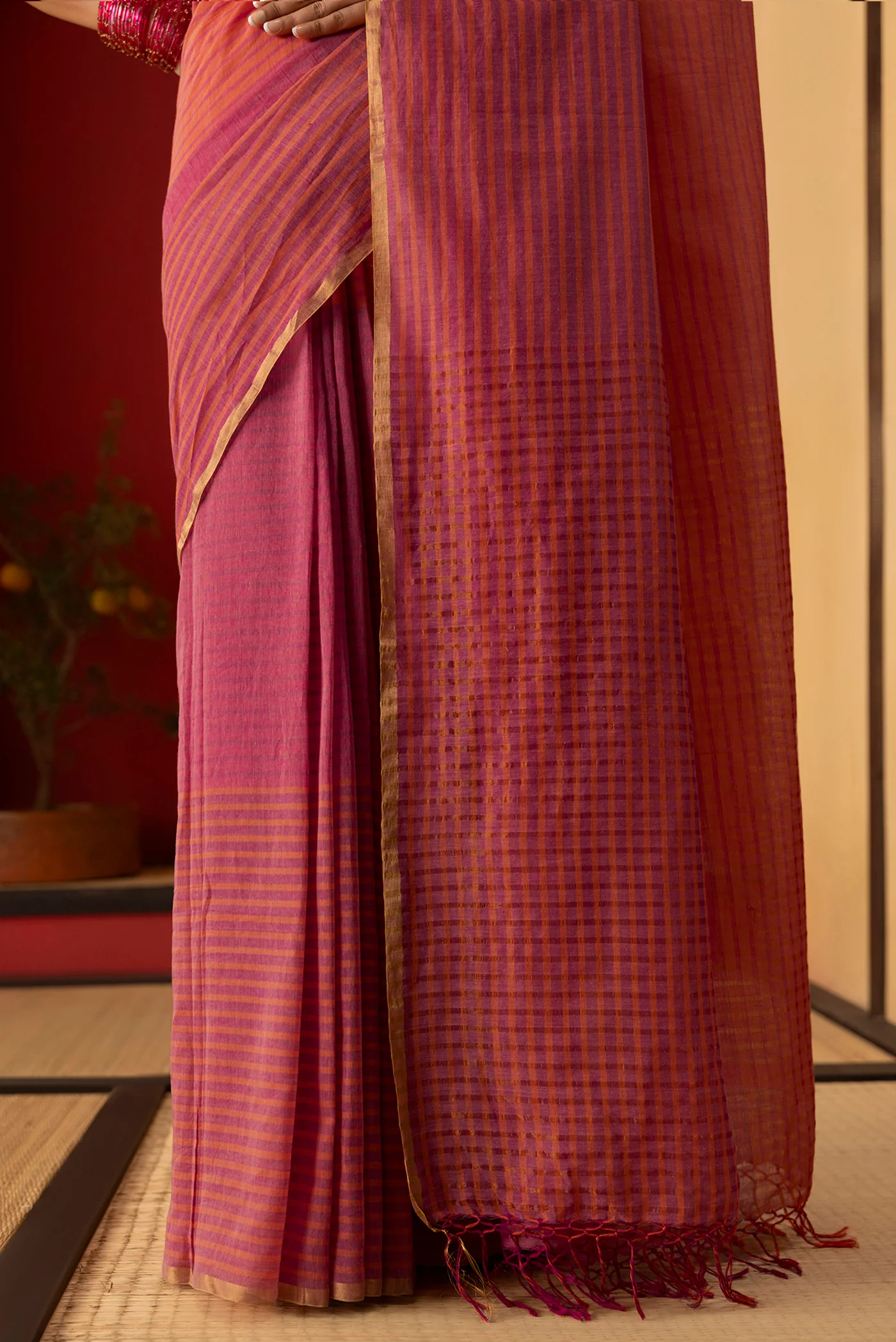 Fiza-Pink Cotton Saree - Image 5