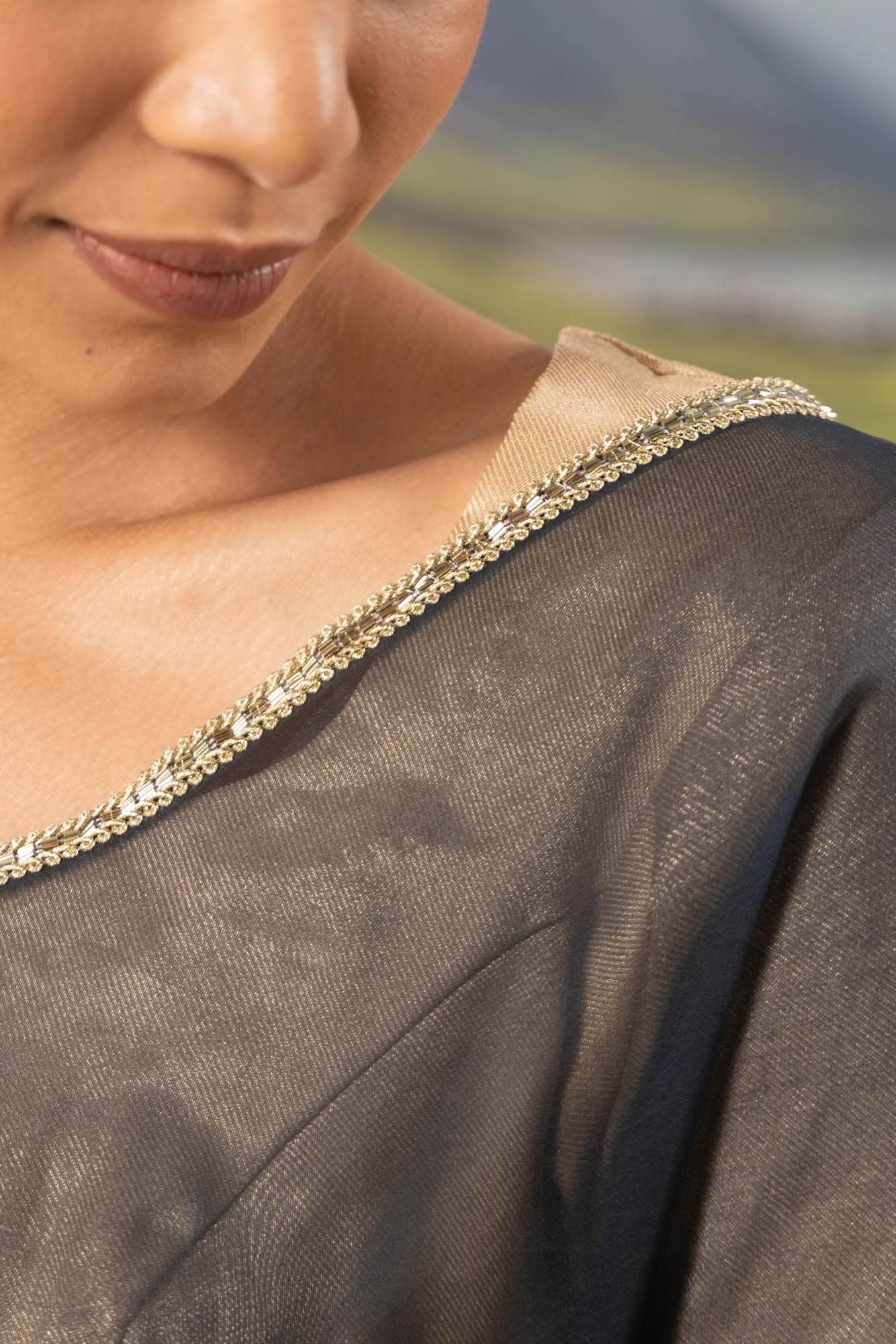 Gilded Daffodils-Blue Pure Organza Silk Saree - Image 2