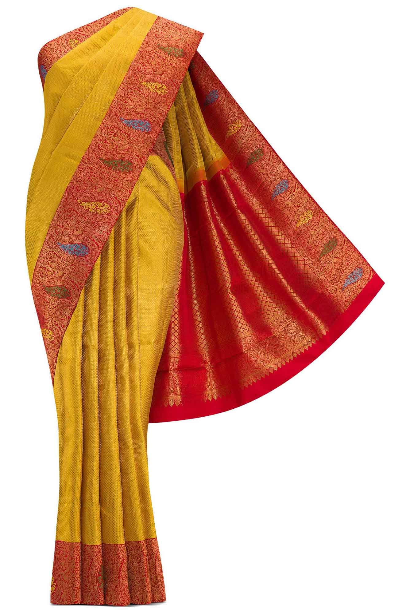 Pure Silk Pure Zari Gold Dual Tone Kanjivaram Saree