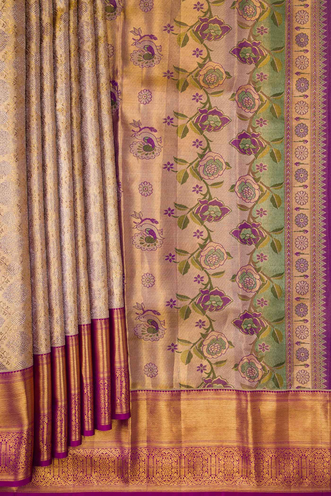 Gold Kanchipuram Tissue Silk Saree - Image 4