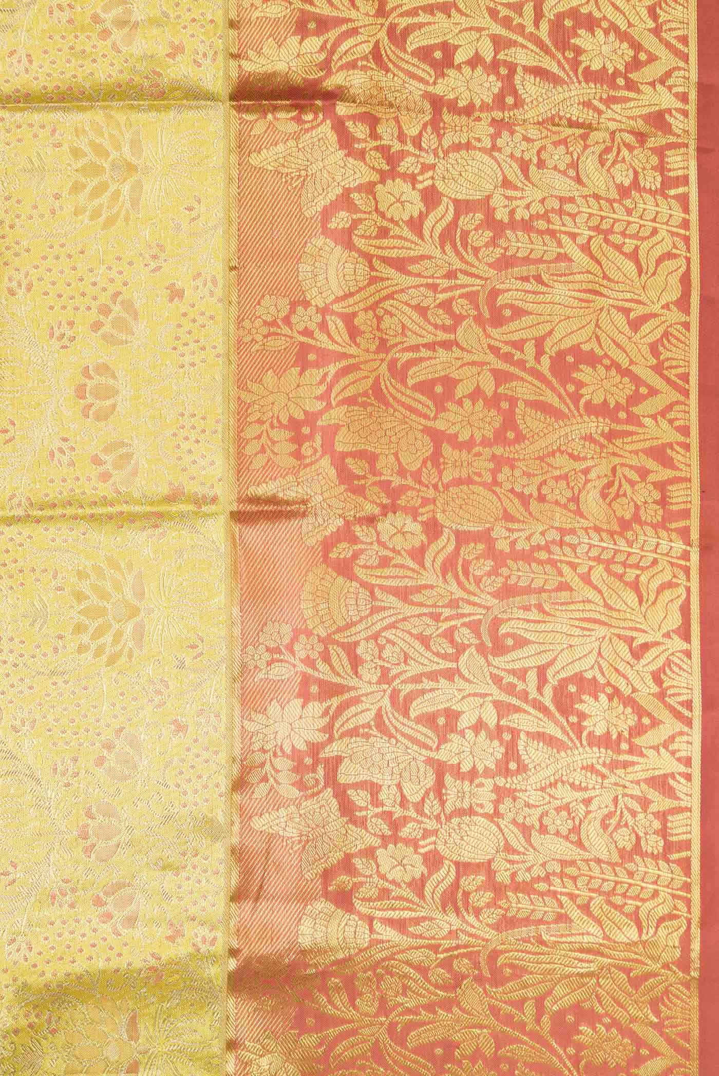 Lemon Yellow Dual Tone Kanchipuram Tissue Silk Saree - Image 3