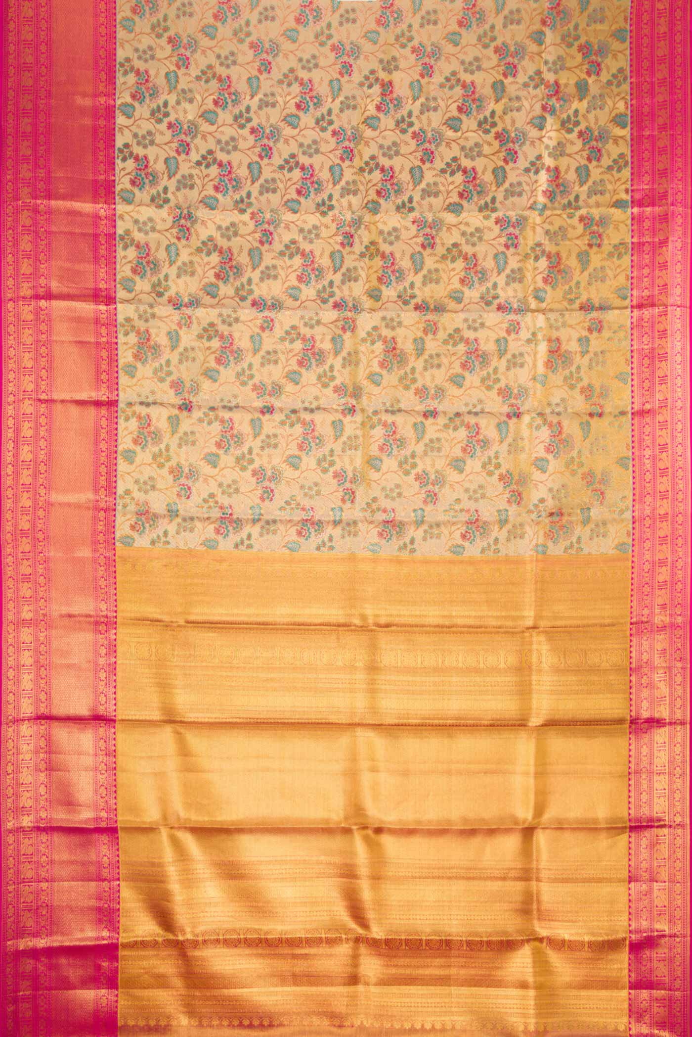 Gold with Pink Color Kanchipuram Tissue Silk Saree - Image 6