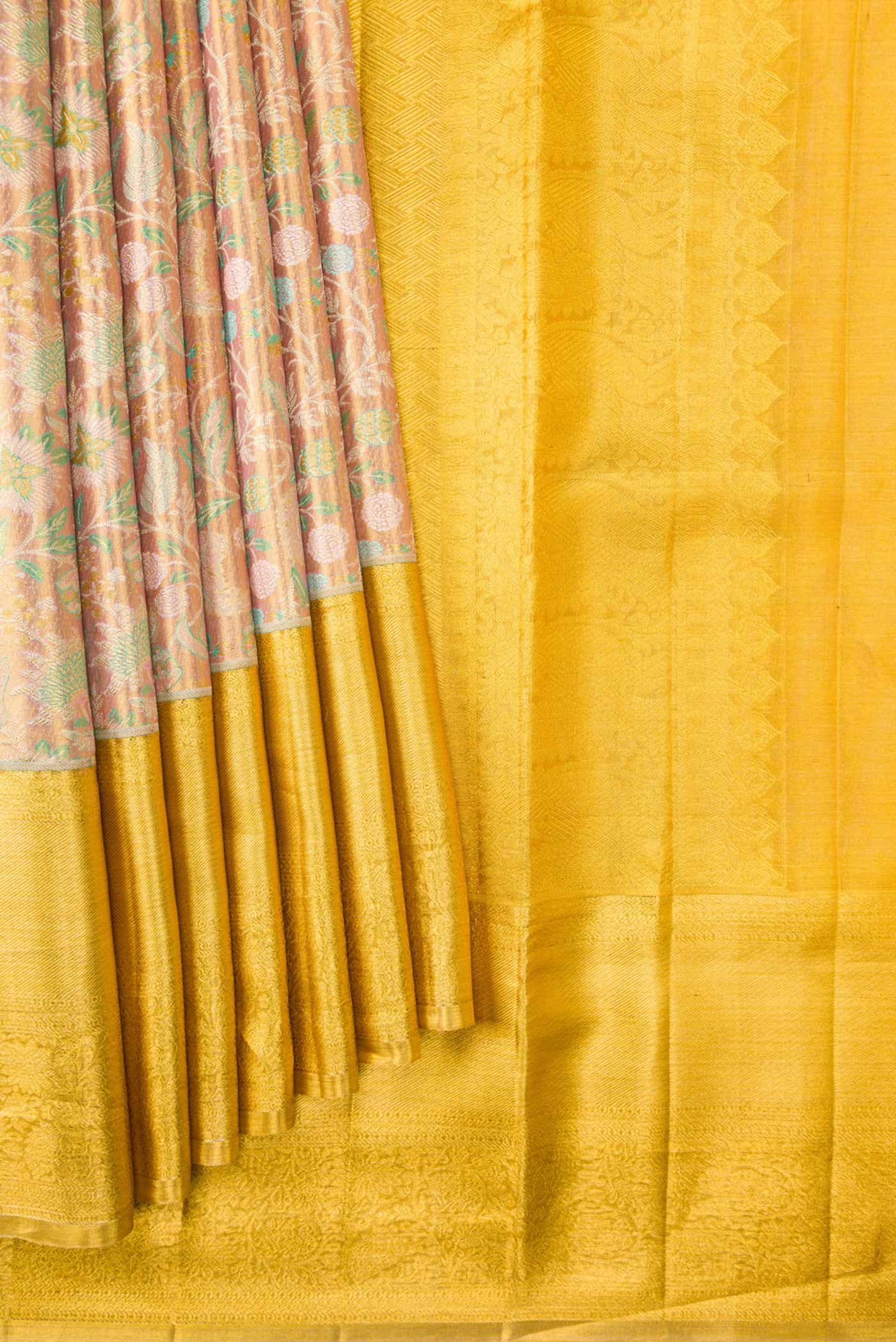 Gold Dual Tone Kanchipuram Tissue Silk Saree - Image 4