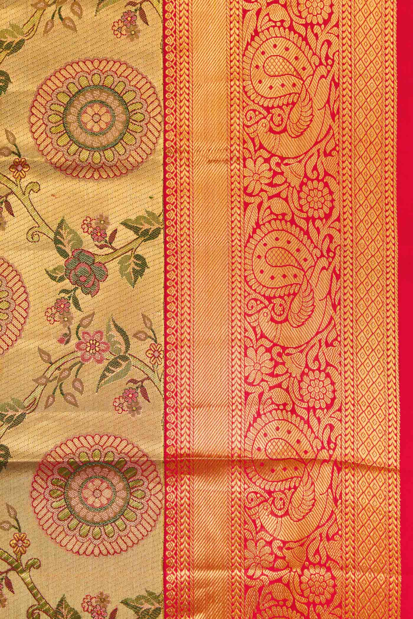 Gold Dual Tone Kanjivaram Tissue Silk Saree - Image 3
