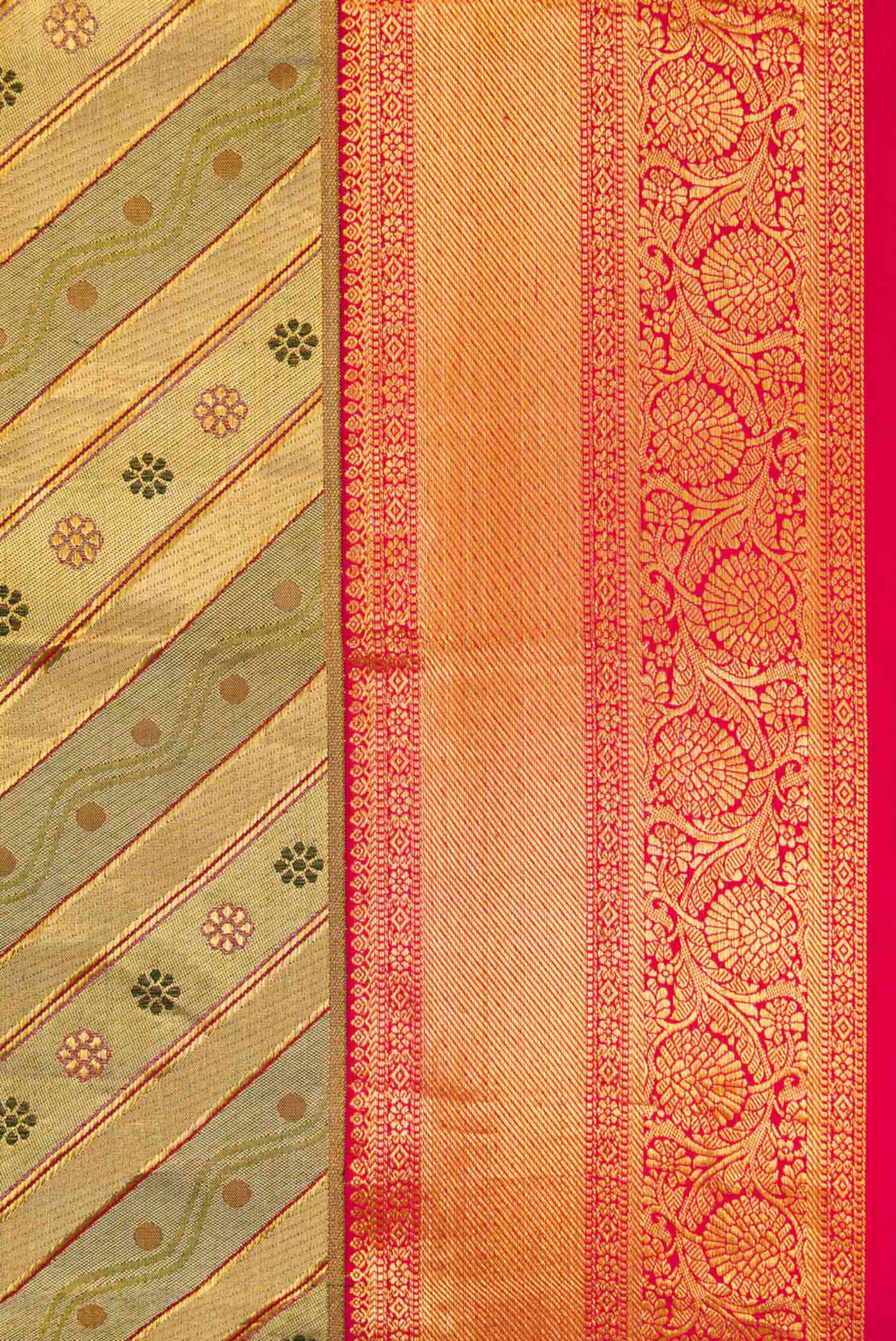 Green with Gold Color Kanchipuram Tissue Silk Saree - Image 3