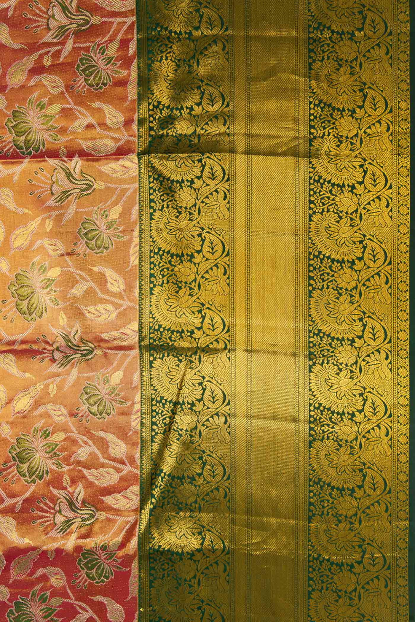 Gold with Pink Color Kanchipuram Tissue Silk Saree - Image 3