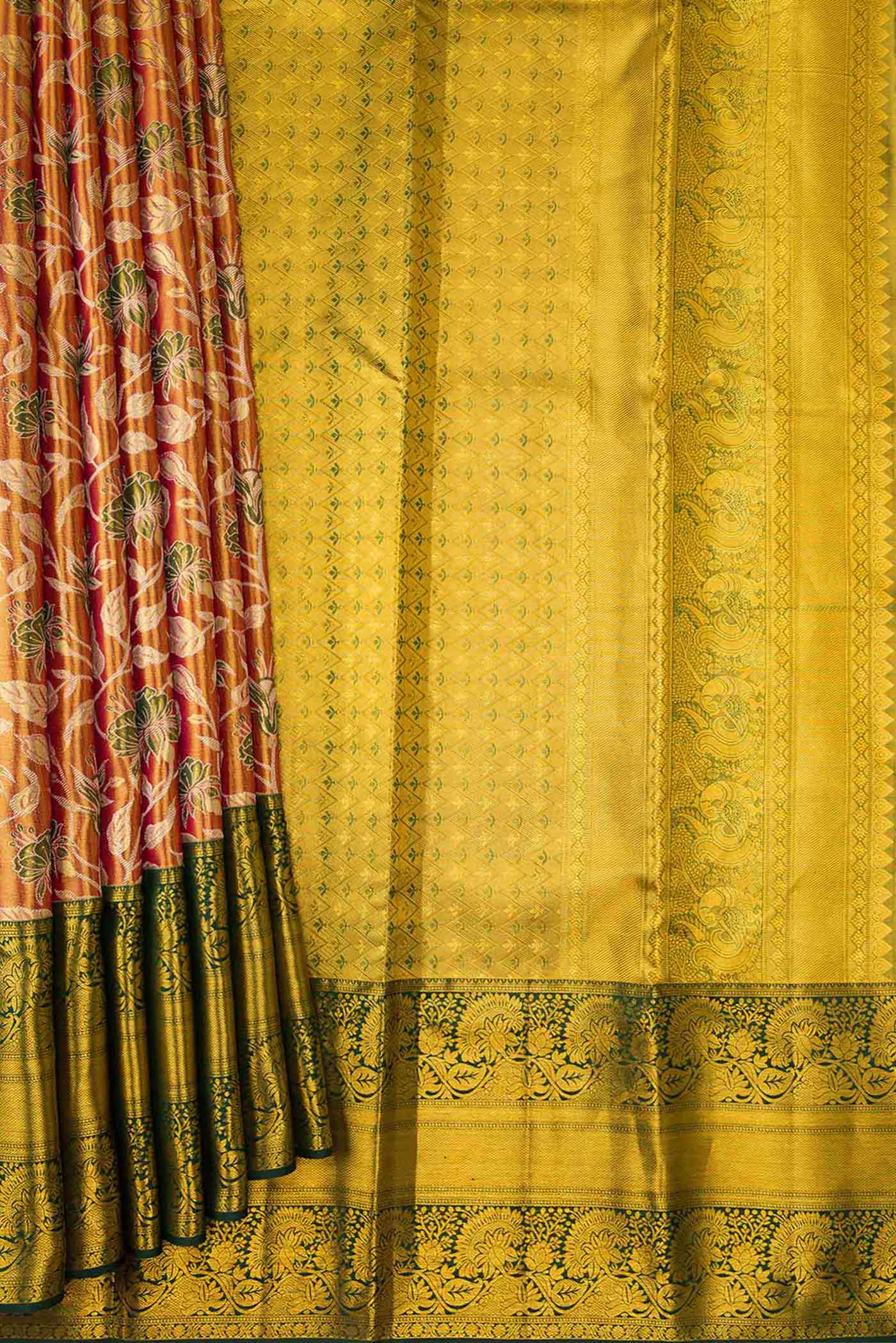 Gold with Pink Color Kanchipuram Tissue Silk Saree - Image 4