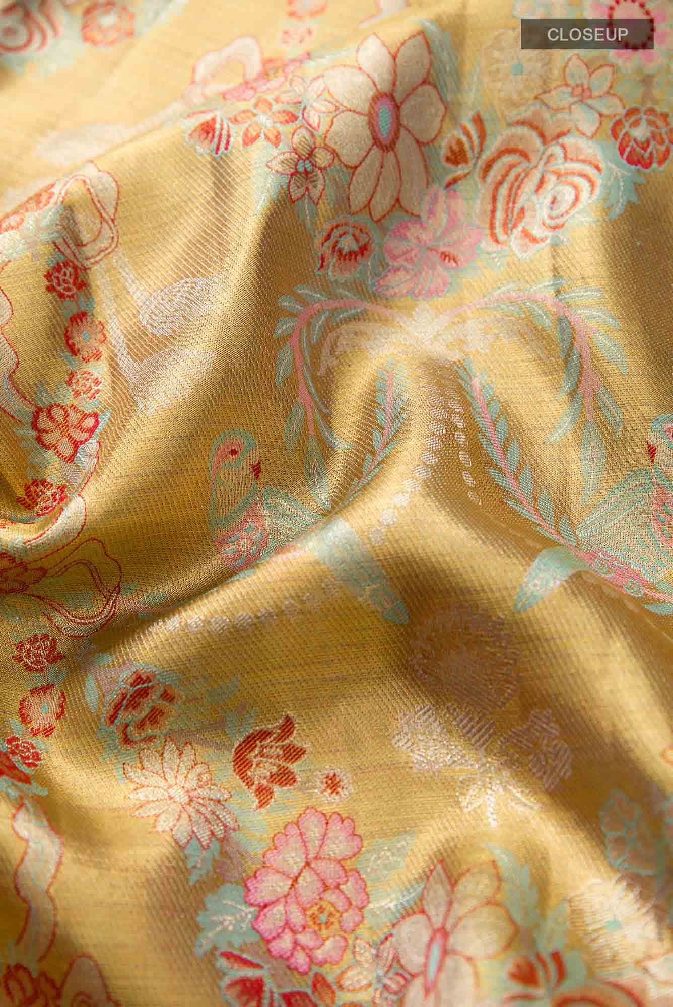 Gold Dual Tone Kanjivaram Tissue Silk Saree - Image 3