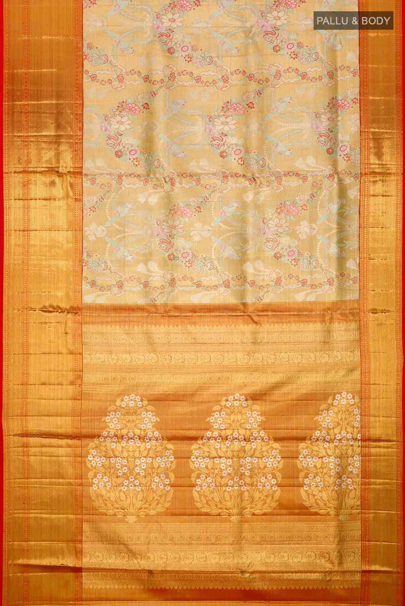 Gold Dual Tone Kanjivaram Tissue Silk Saree - Image 4