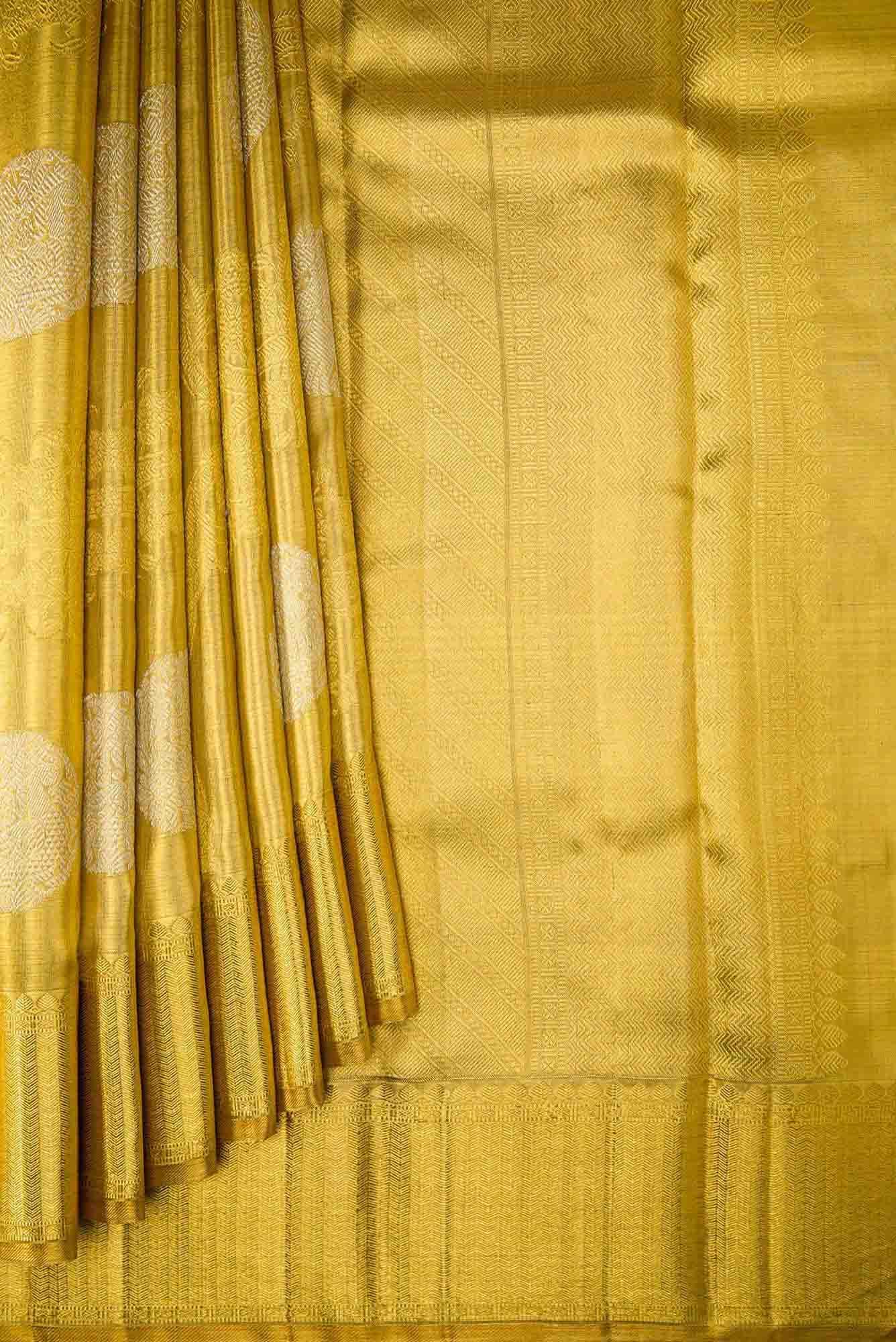 Pure Silk Pure Zari Gold Dual Tone Kanjivaram Tissue Saree - Image 2