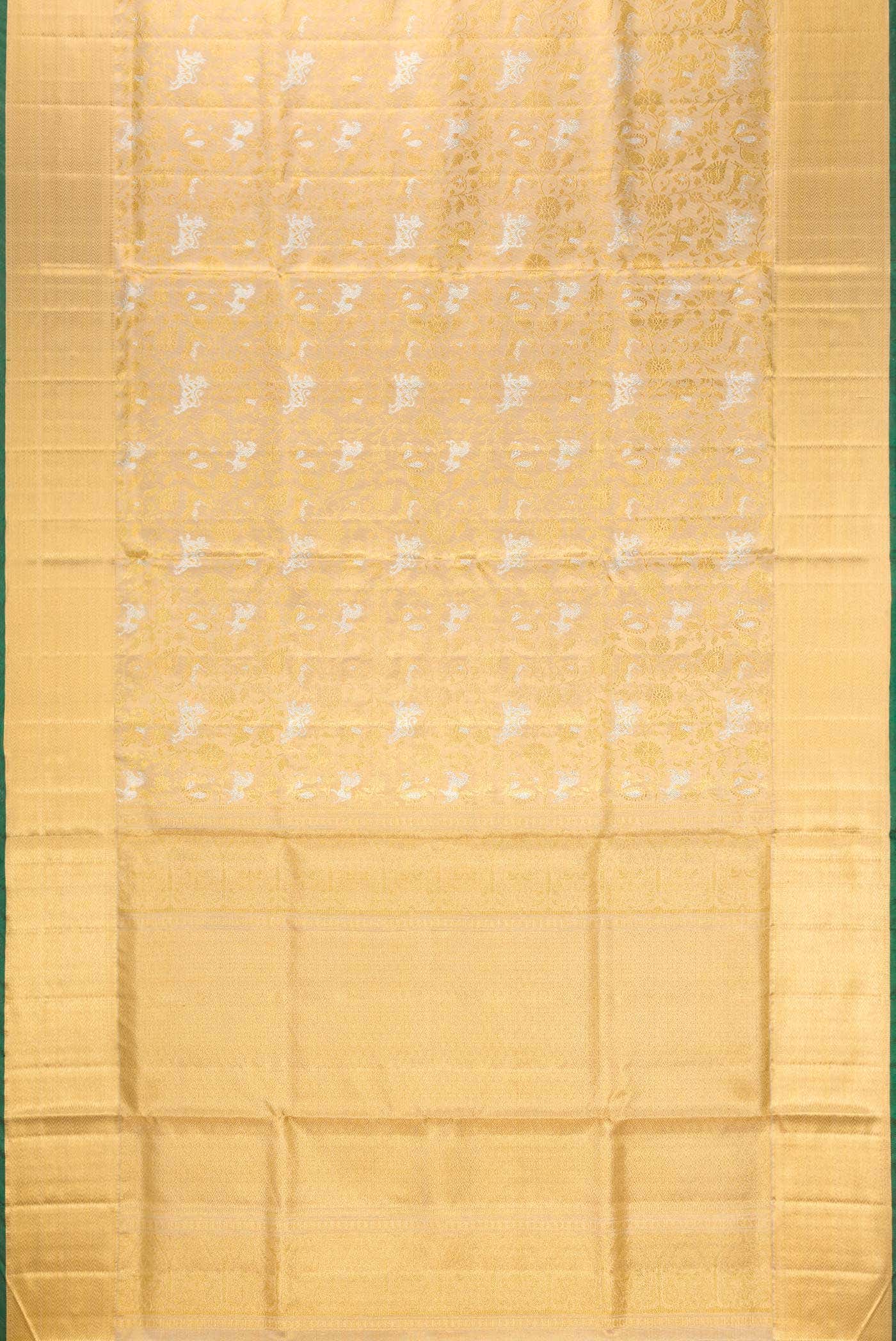 Pure Silk Pure Zari Gold Dual Tone Kanjivaram Tissue Saree - Image 4