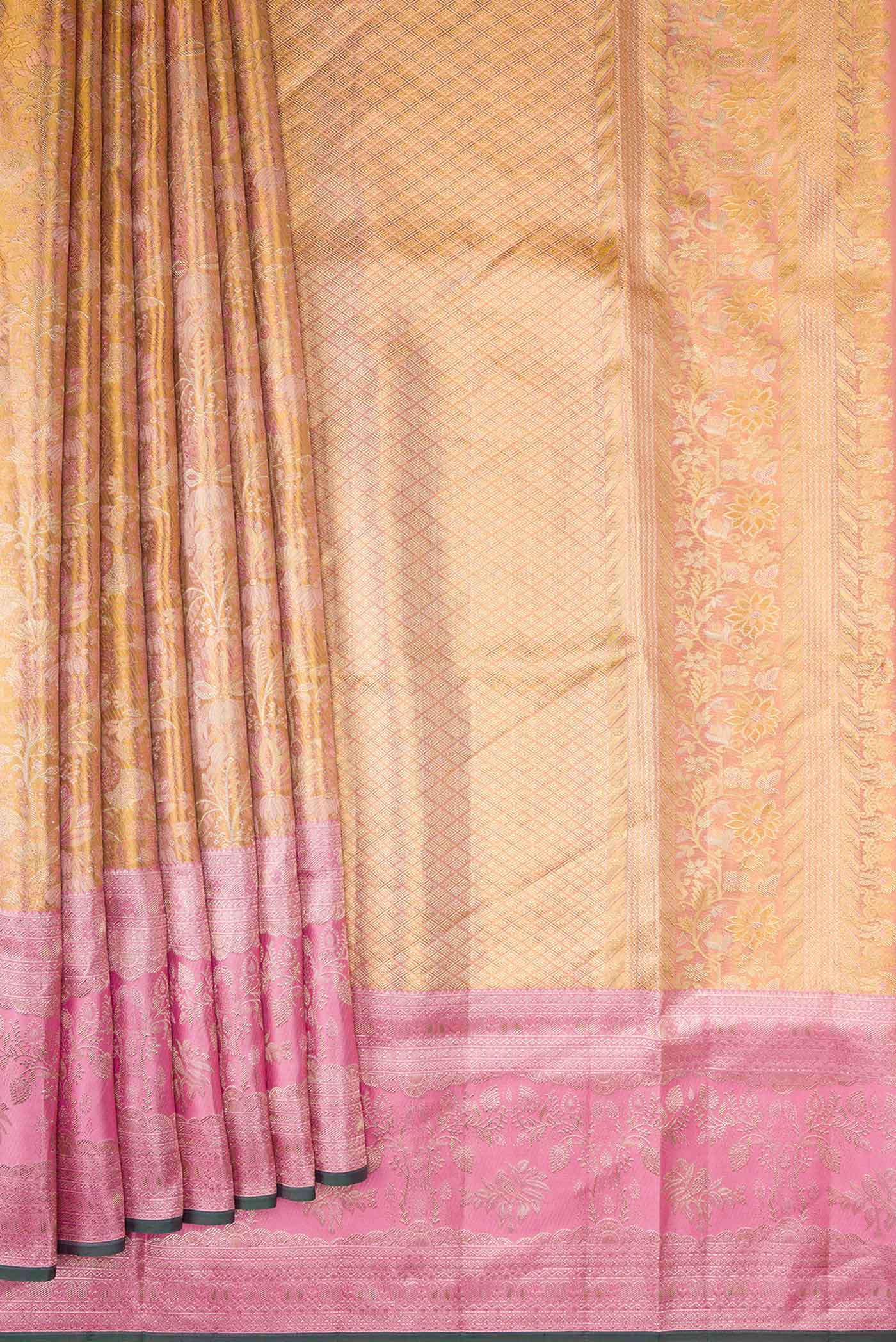 Gold Dual Tone Kanjivaram Tissue Silk Saree - Image 4