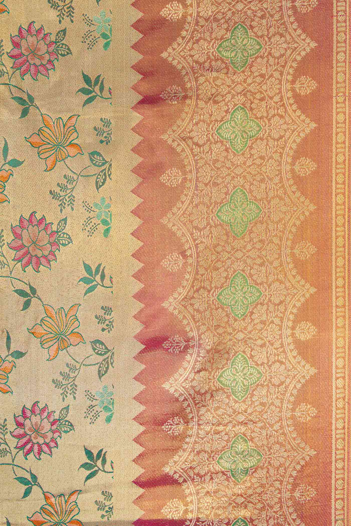 Green with Gold Color Kanjivaram Tissue Silk Saree - Image 3