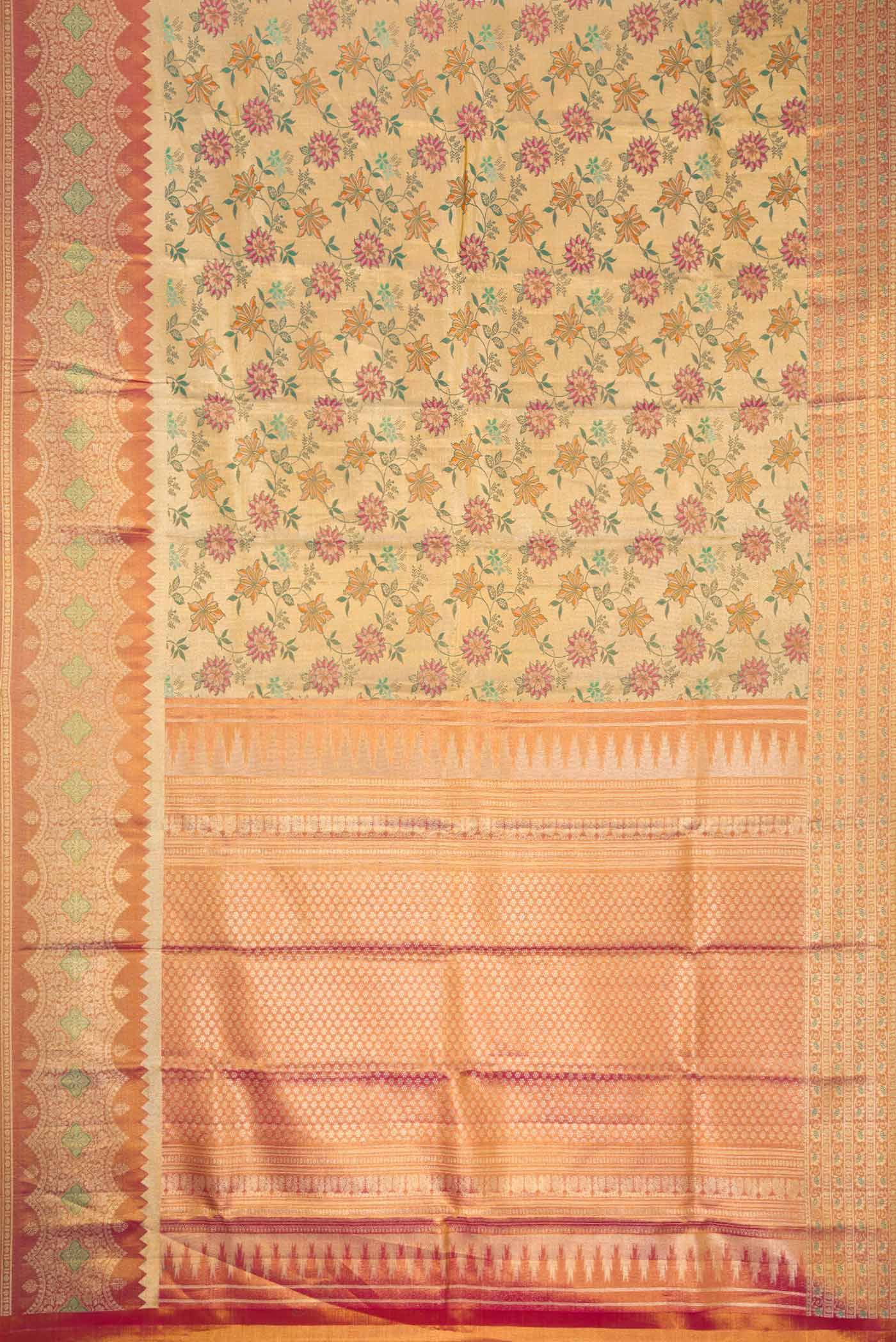 Green with Gold Color Kanjivaram Tissue Silk Saree - Image 6