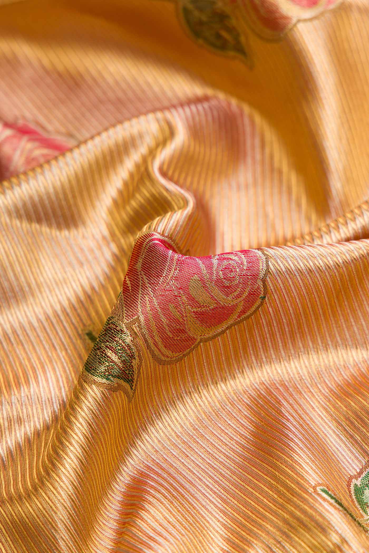 Gold with Rose Pink Color Kanjivaram Tissue Silk Saree - Image 2