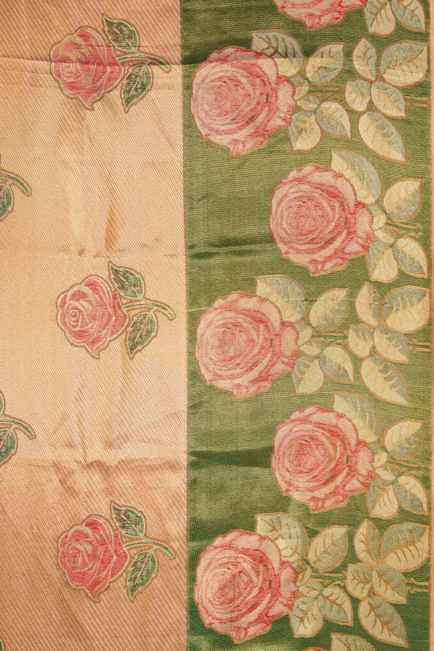 Gold with Rose Pink Color Kanjivaram Tissue Silk Saree - Image 3