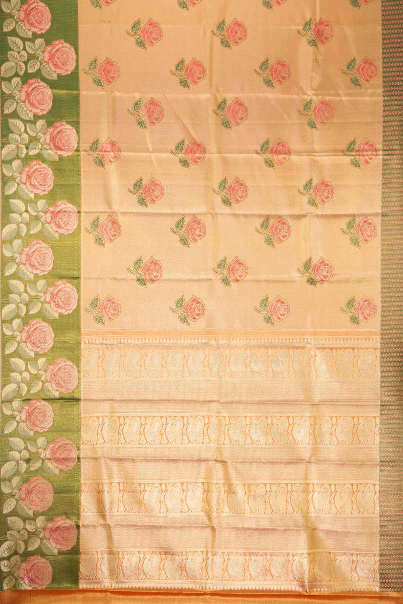 Gold with Rose Pink Color Kanjivaram Tissue Silk Saree - Image 6