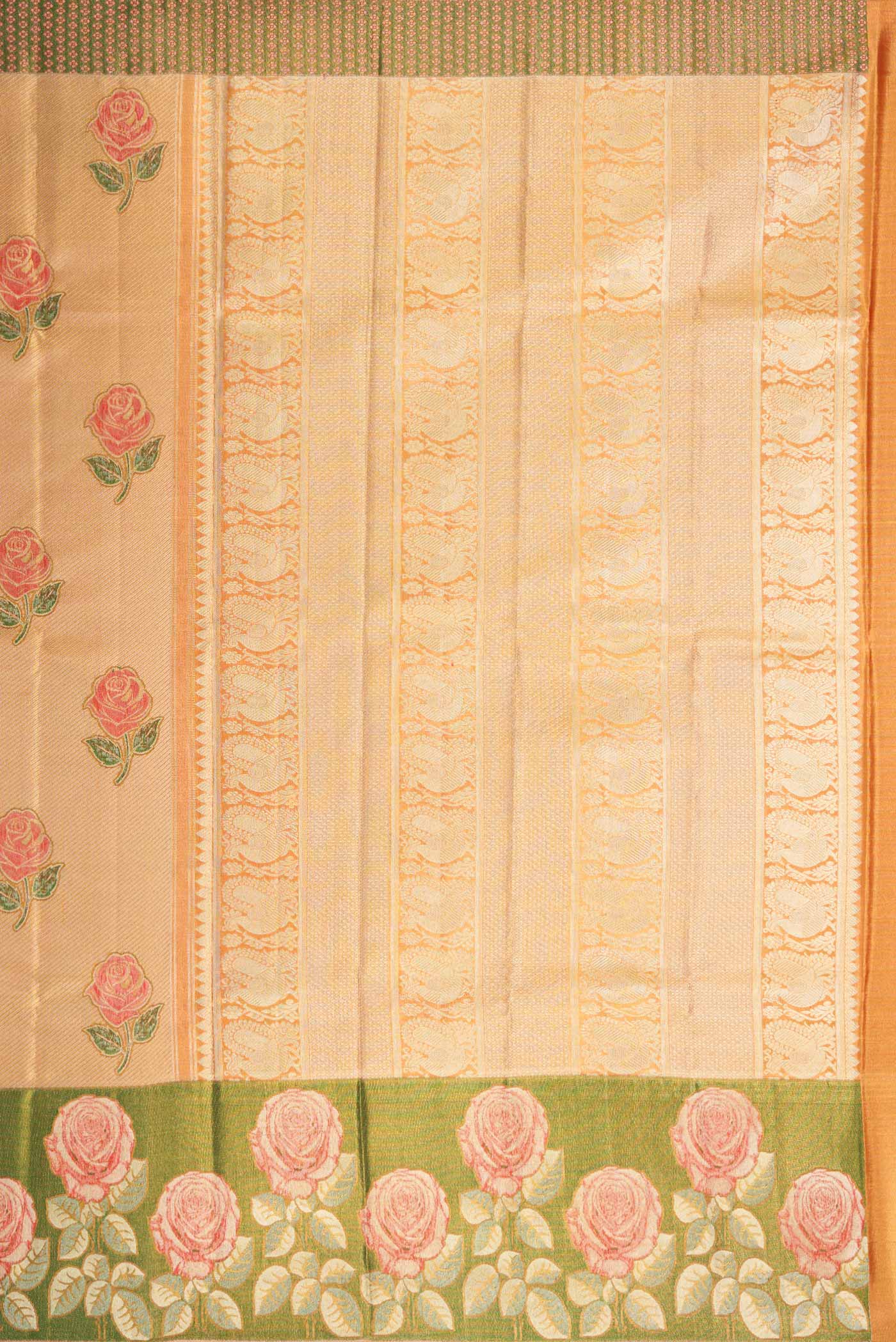 Gold with Rose Pink Color Kanjivaram Tissue Silk Saree - Image 7