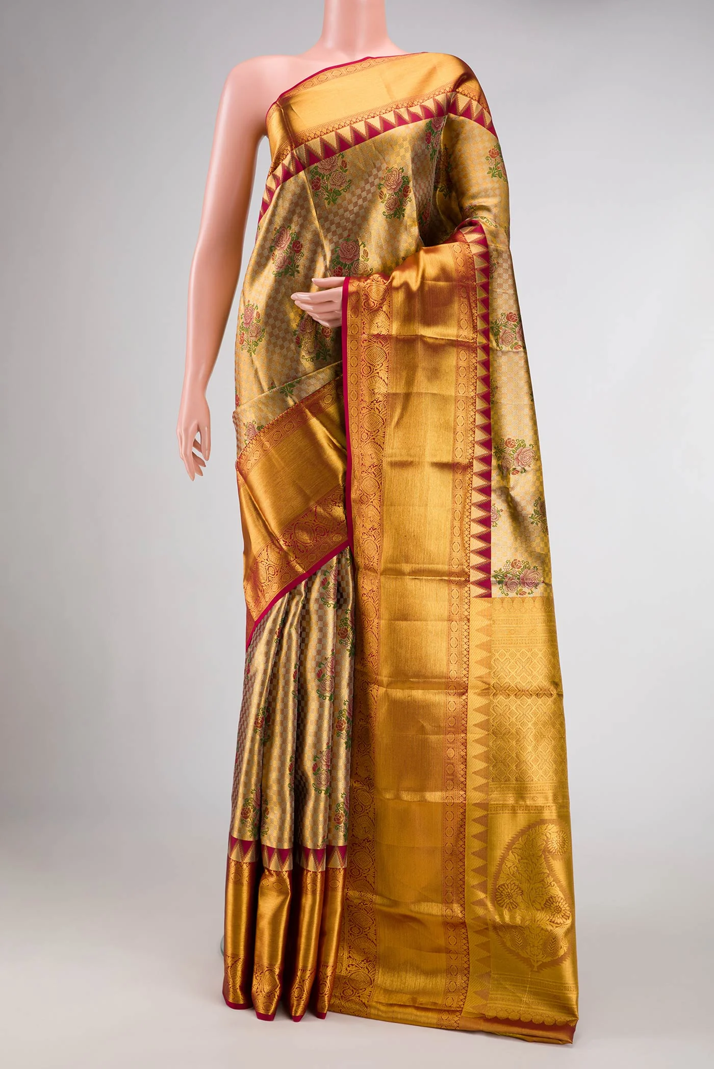 Gold Dual Tone Kanjivaram Tissue Silk Saree