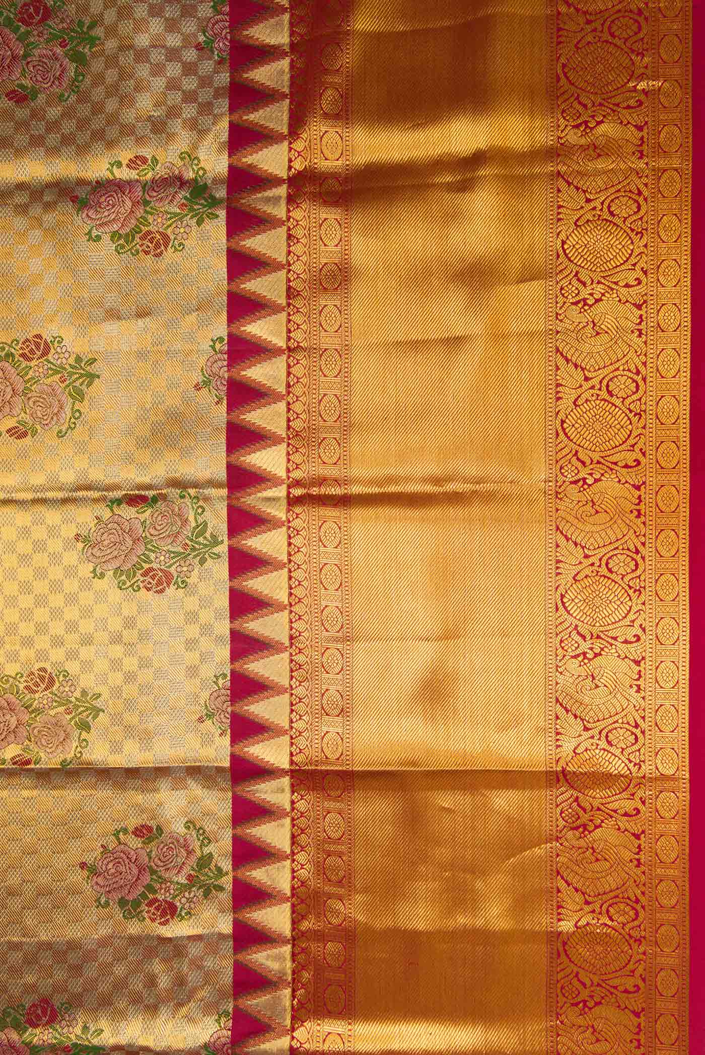 Gold Dual Tone Kanjivaram Tissue Silk Saree - Image 3