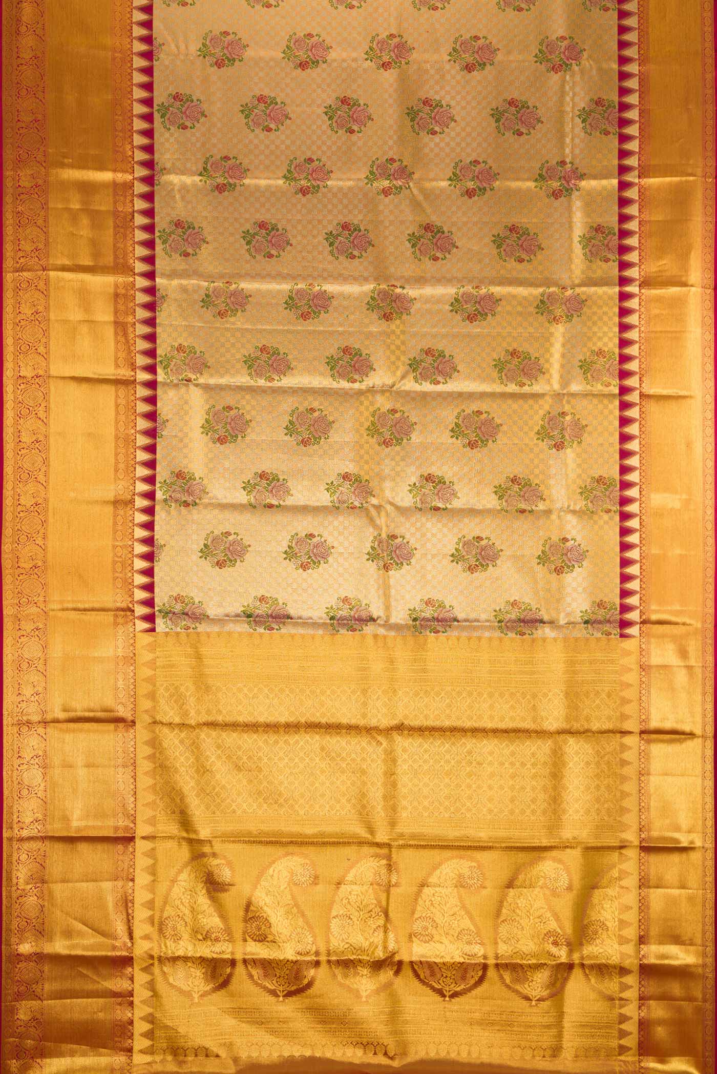 Gold Dual Tone Kanjivaram Tissue Silk Saree - Image 6