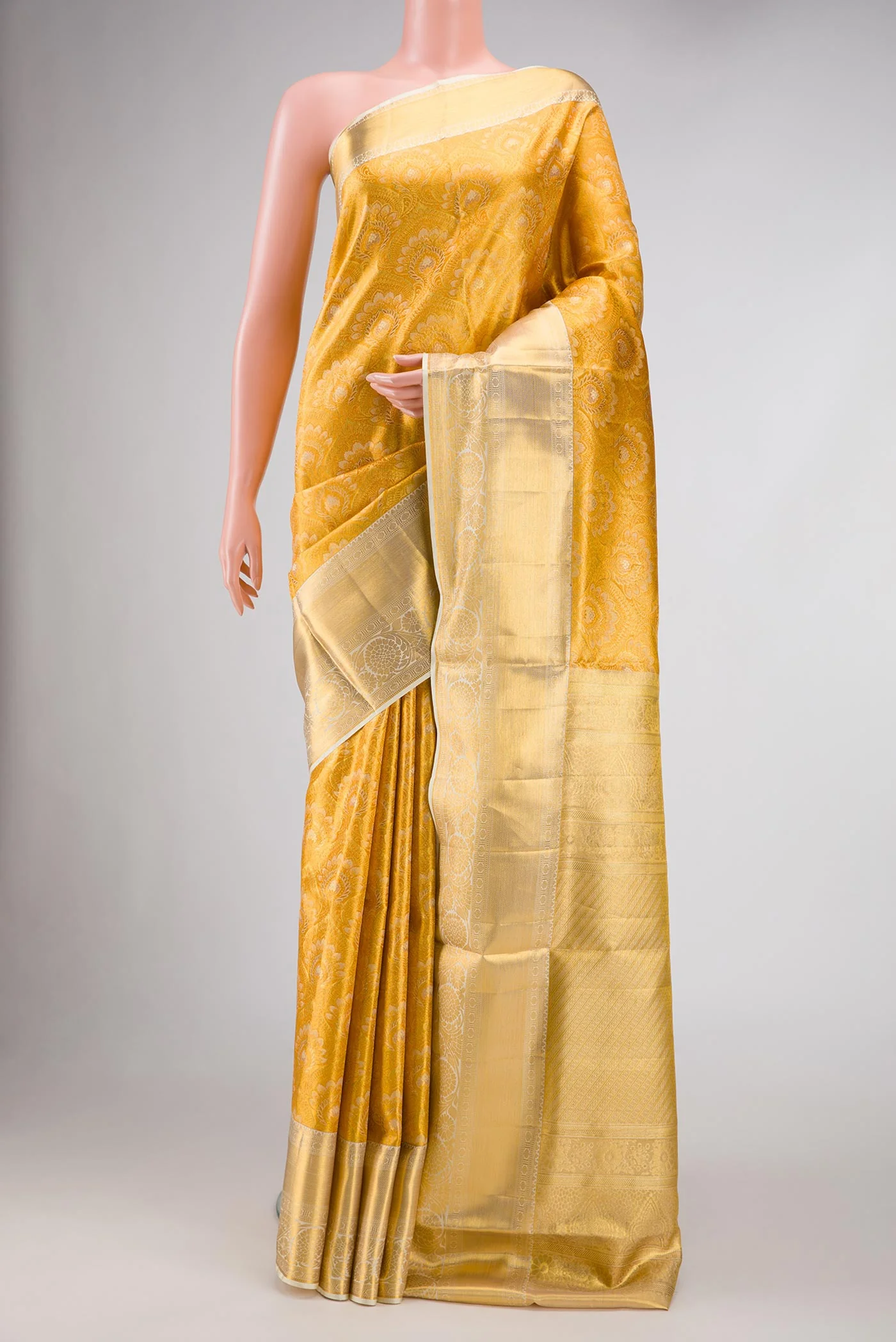 Yellow Dual Tone Kanjivaram Tissue Silk Saree