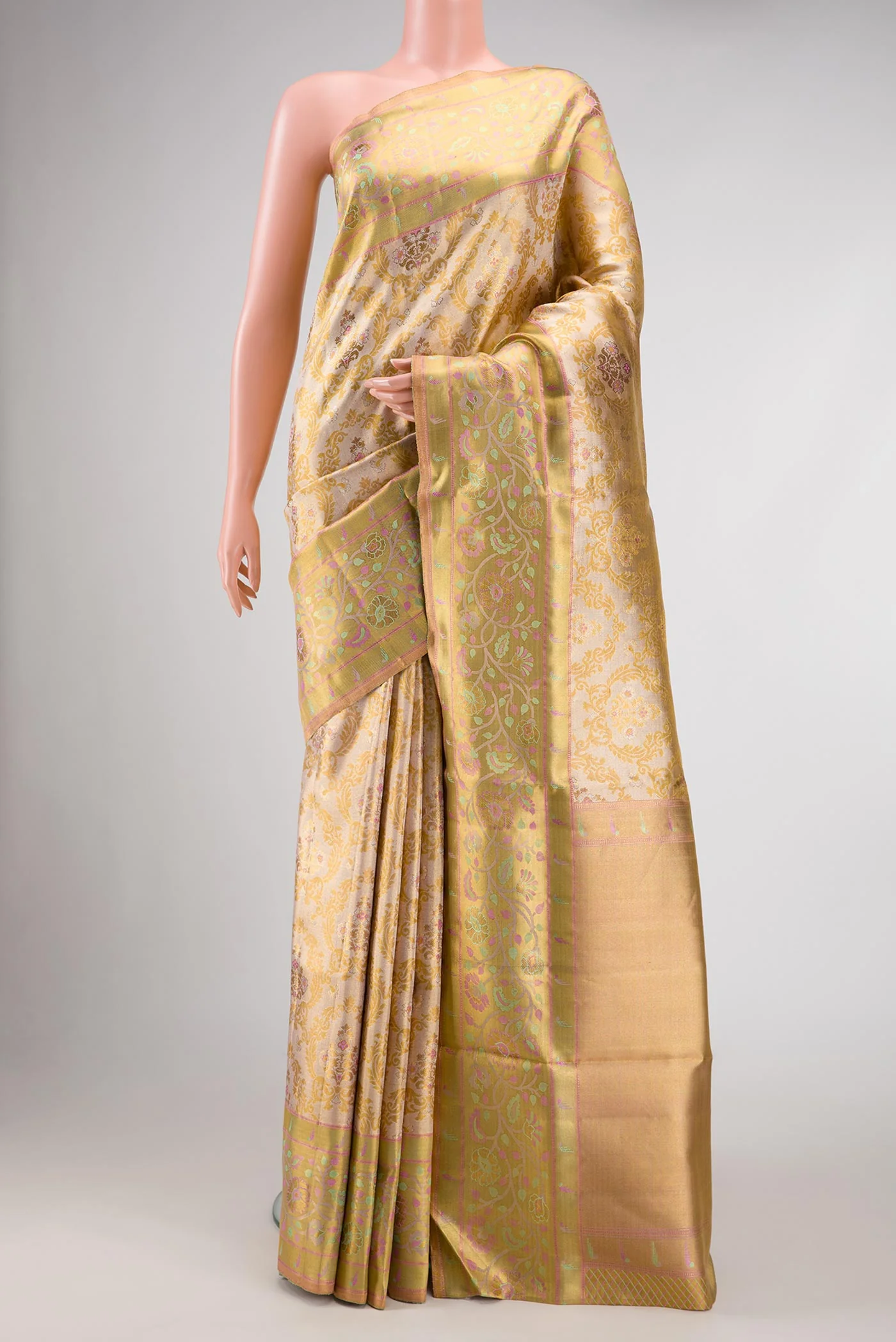 Gold Dual Tone Kanjivaram Tissue Silk Saree