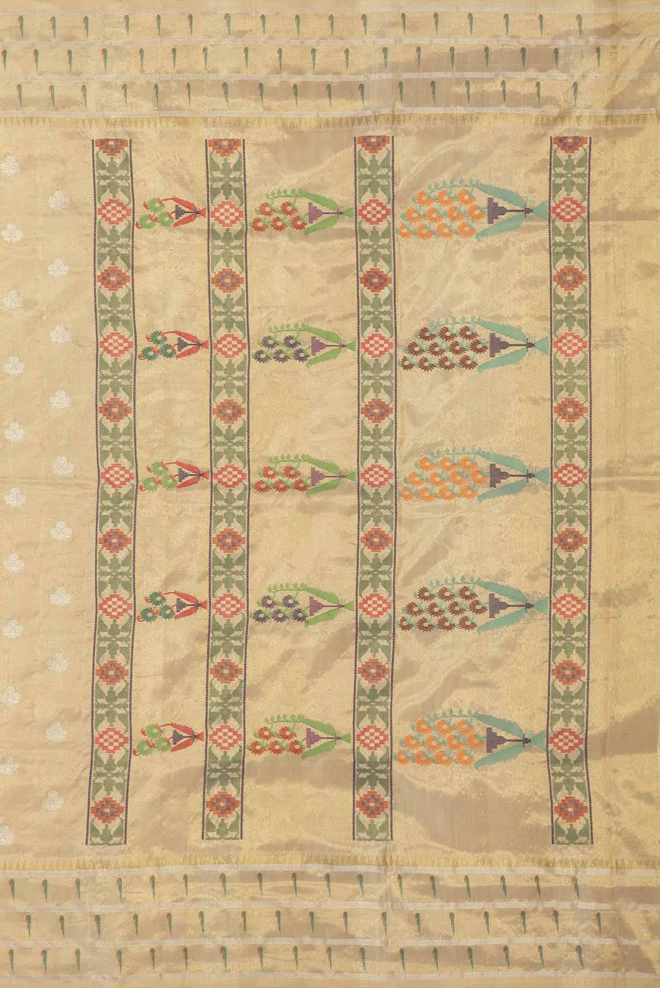 Gold Dual Tone Paithani Silk Saree - Image 4
