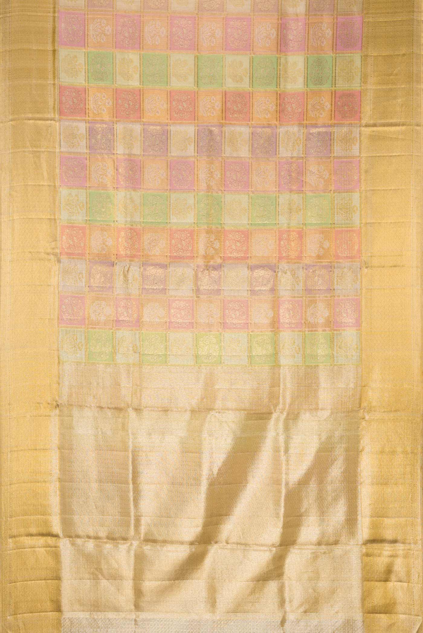 Gold, Sea Green, Pink and Purple Color Kanjivaram Tissue Silk Saree - Image 6