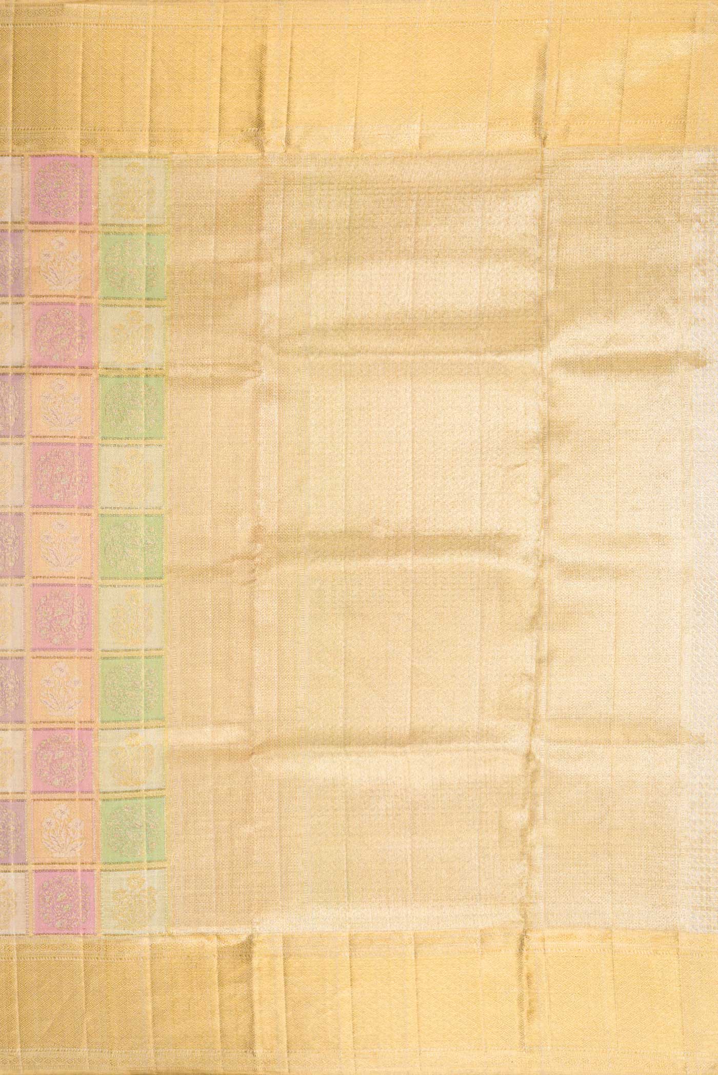 Gold, Sea Green, Pink and Purple Color Kanjivaram Tissue Silk Saree - Image 7