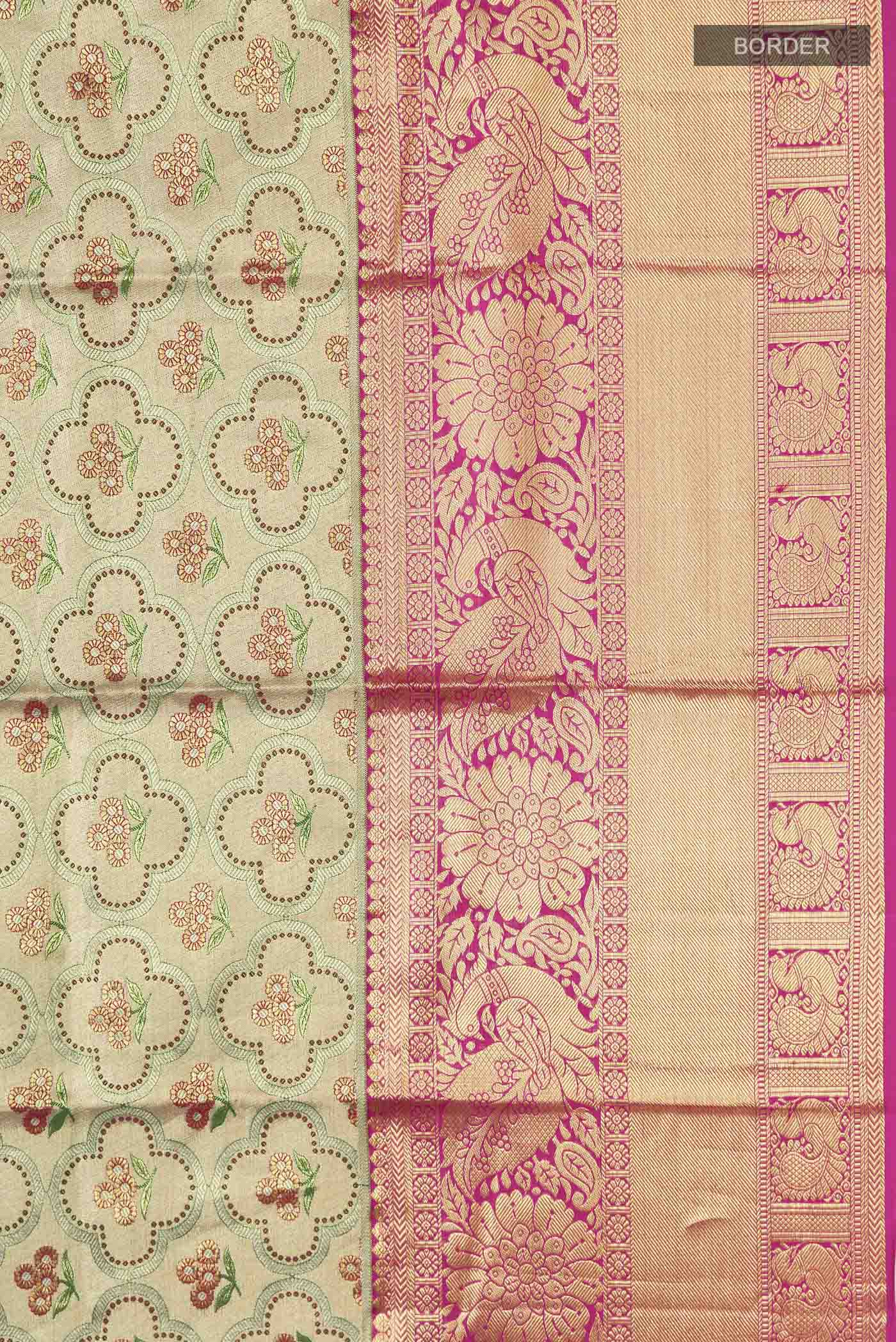 Gold with Green Color Kanchipuram Tissue Silk Saree - Image 3