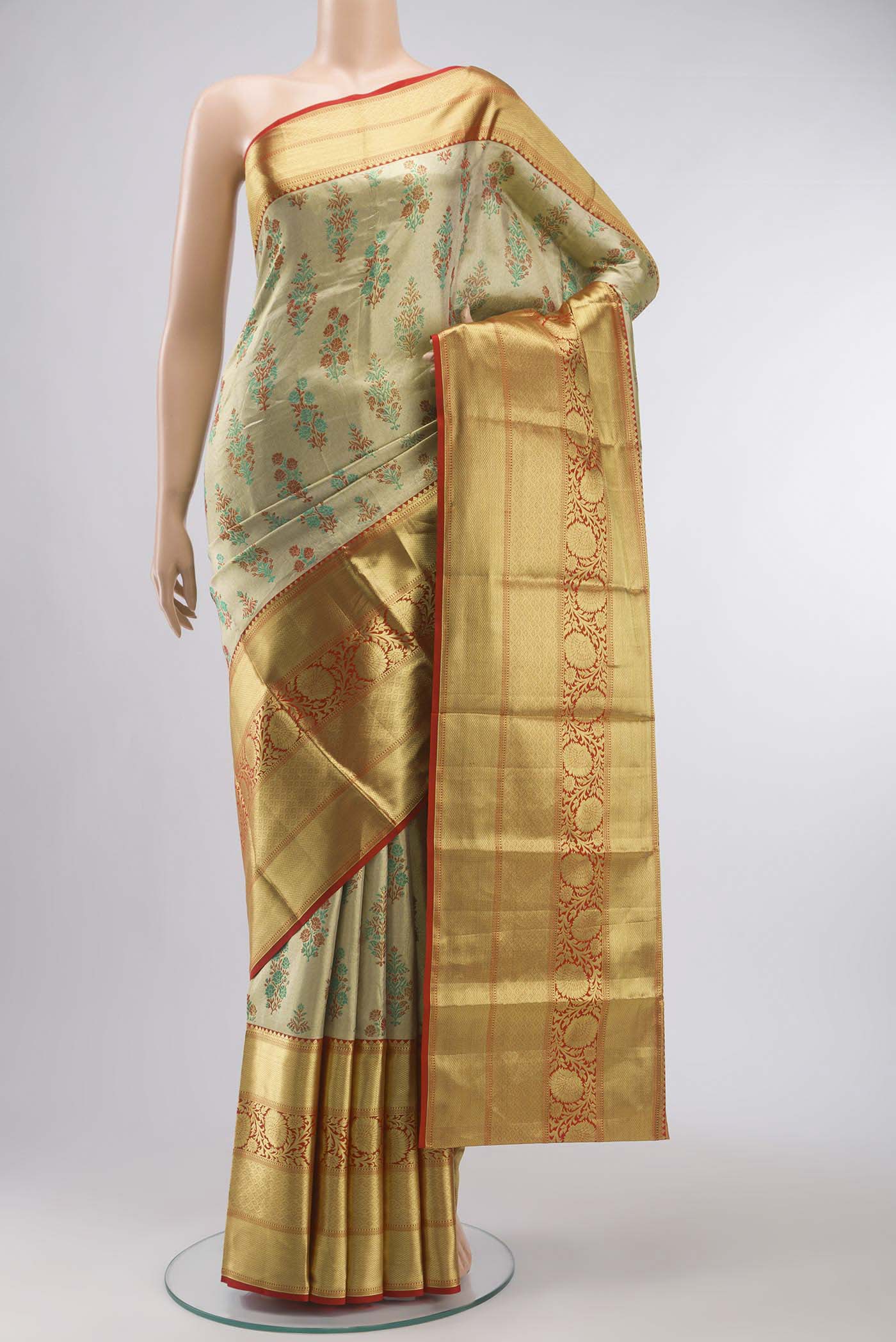 Gold with Red Color Kanjivaram Tissue Silk Saree