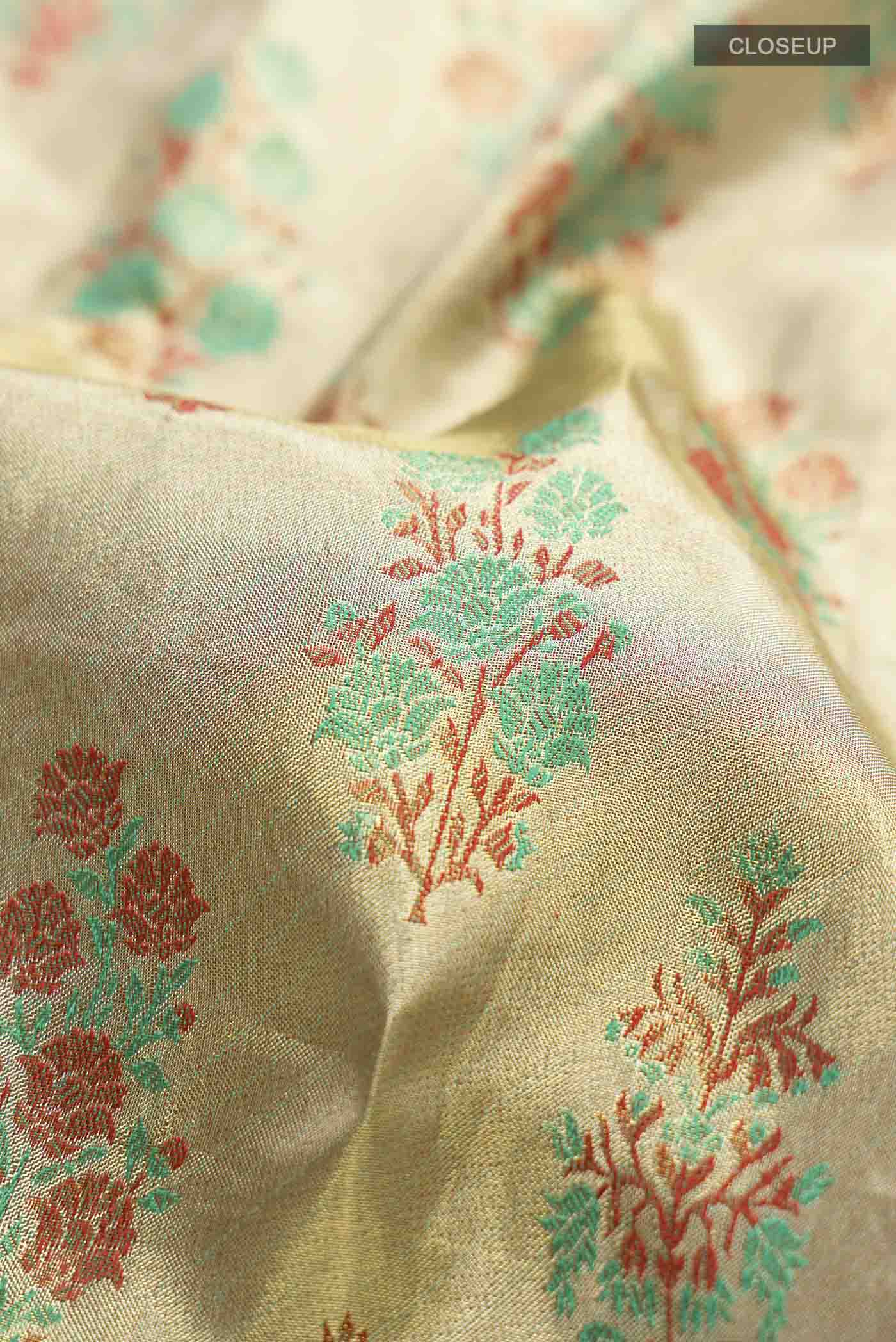 Gold with Red Color Kanjivaram Tissue Silk Saree - Image 2