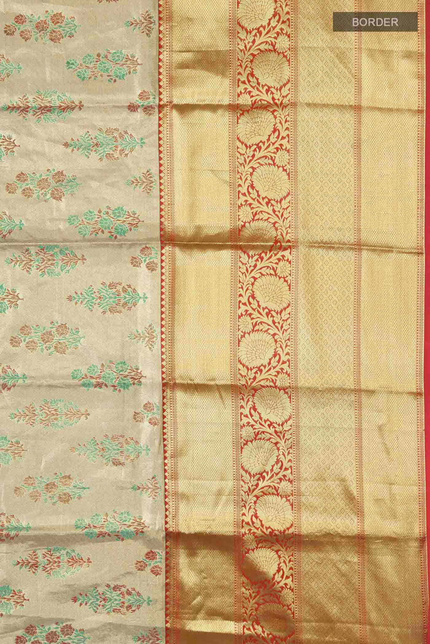 Gold with Red Color Kanjivaram Tissue Silk Saree - Image 3