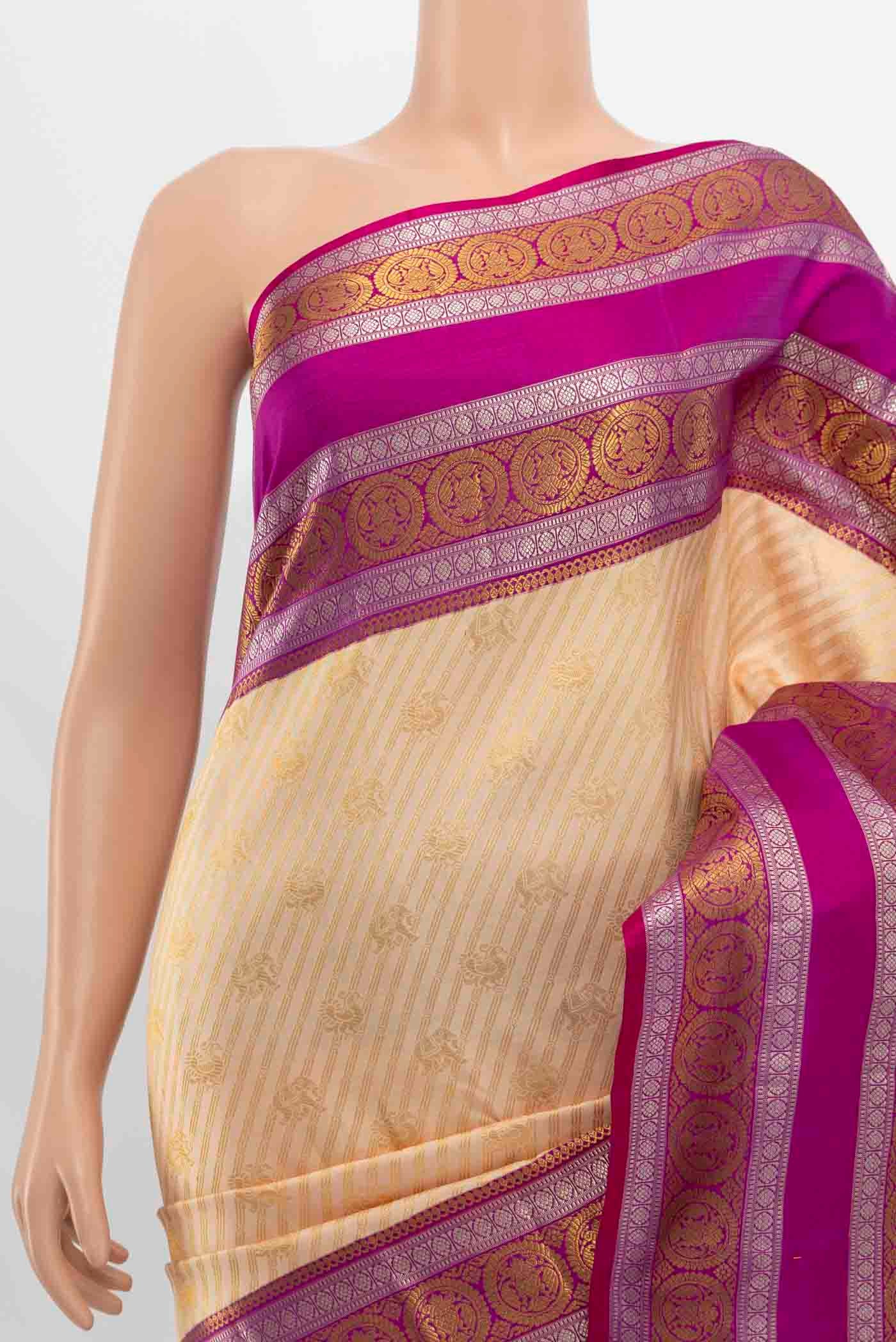 Peach Kanchipuram Silk Saree - Image 2