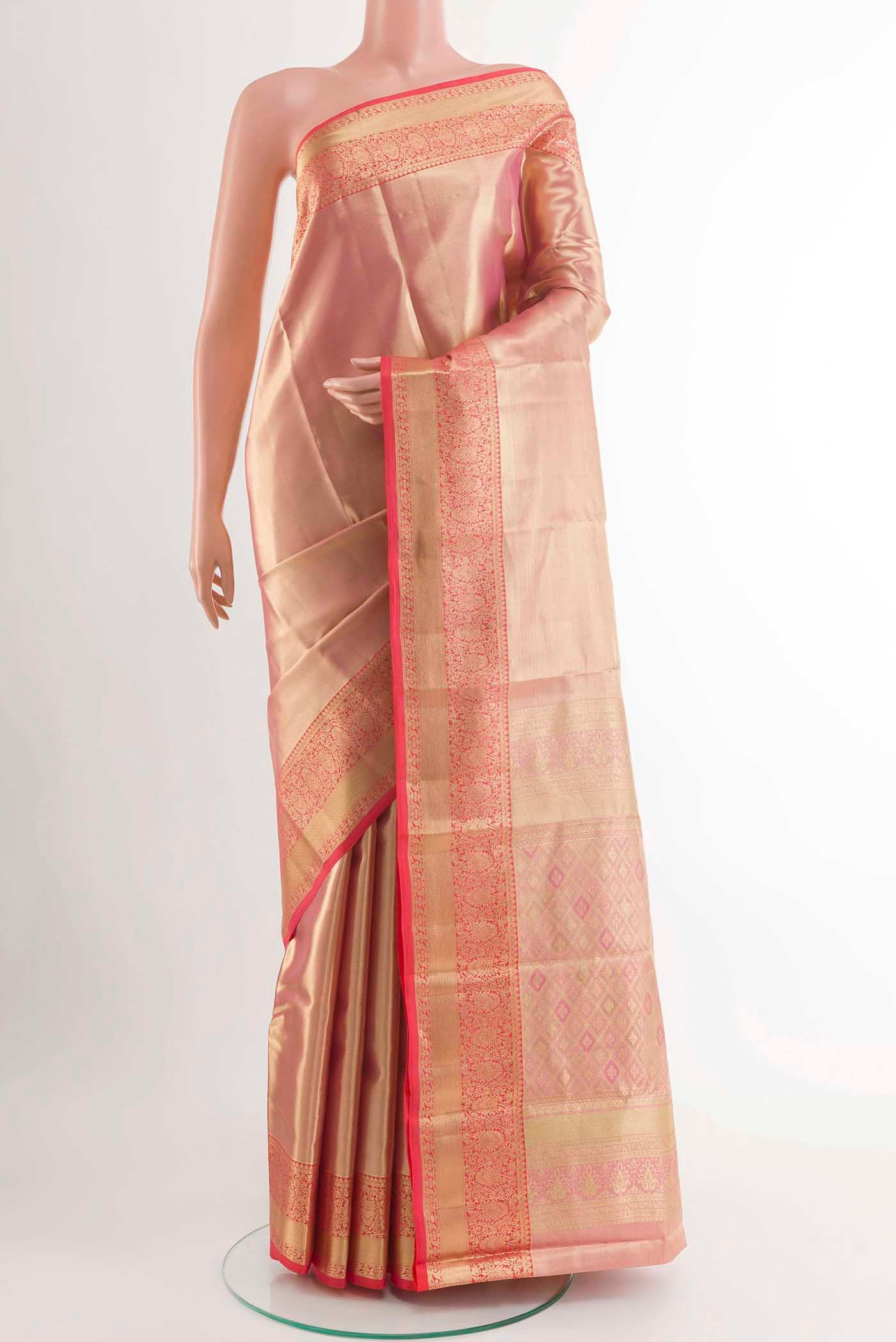 Pink with Gold Color Kanchipuram Tissue Silk Saree