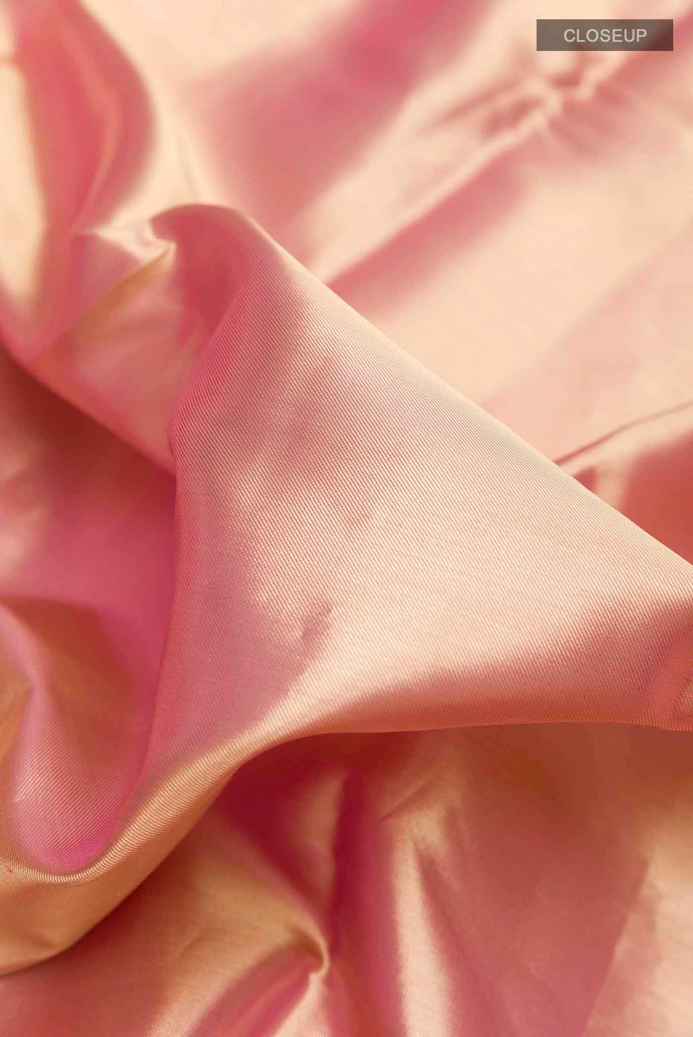 Pink with Gold Color Kanchipuram Tissue Silk Saree - Image 2