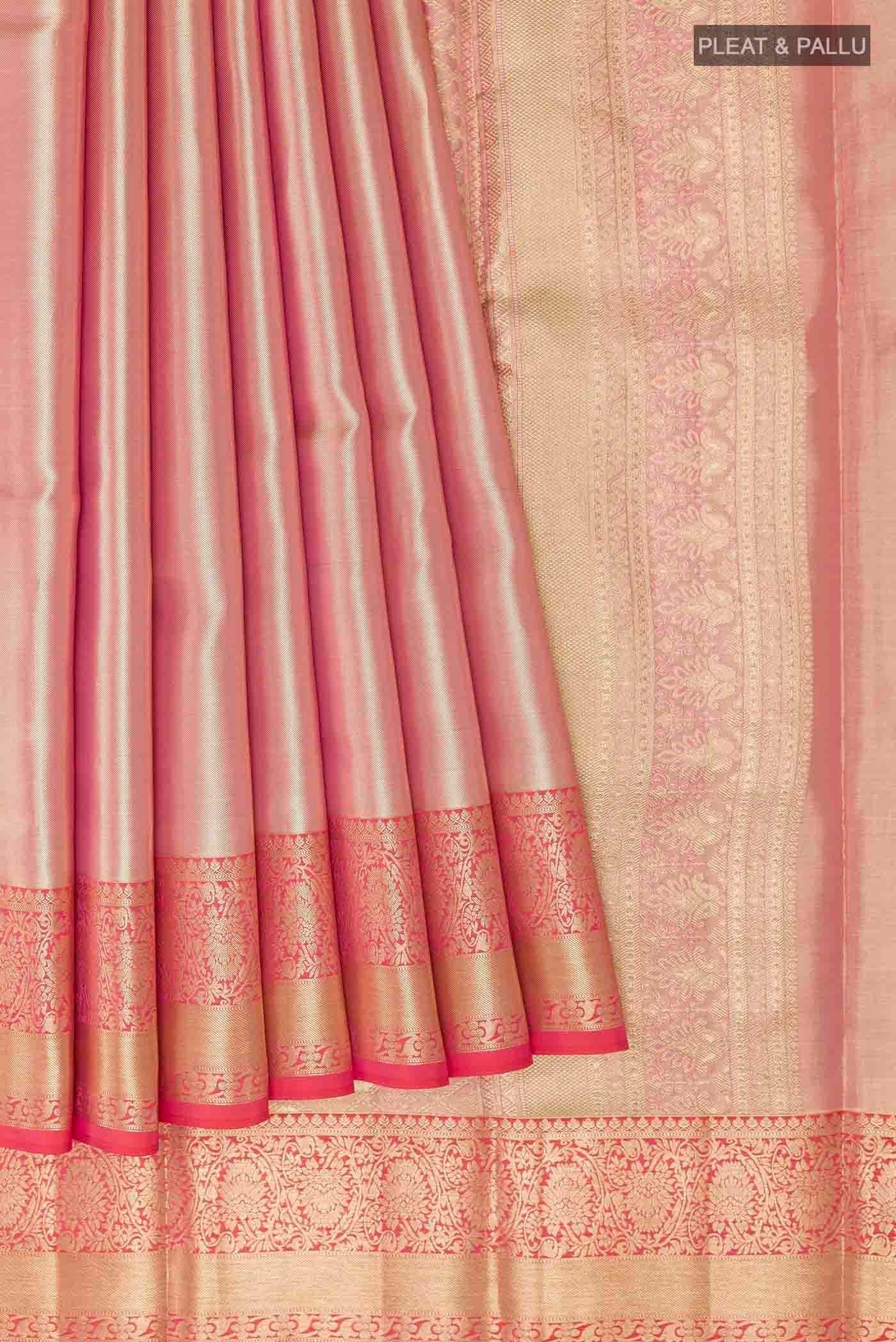 Pink with Gold Color Kanchipuram Tissue Silk Saree - Image 4