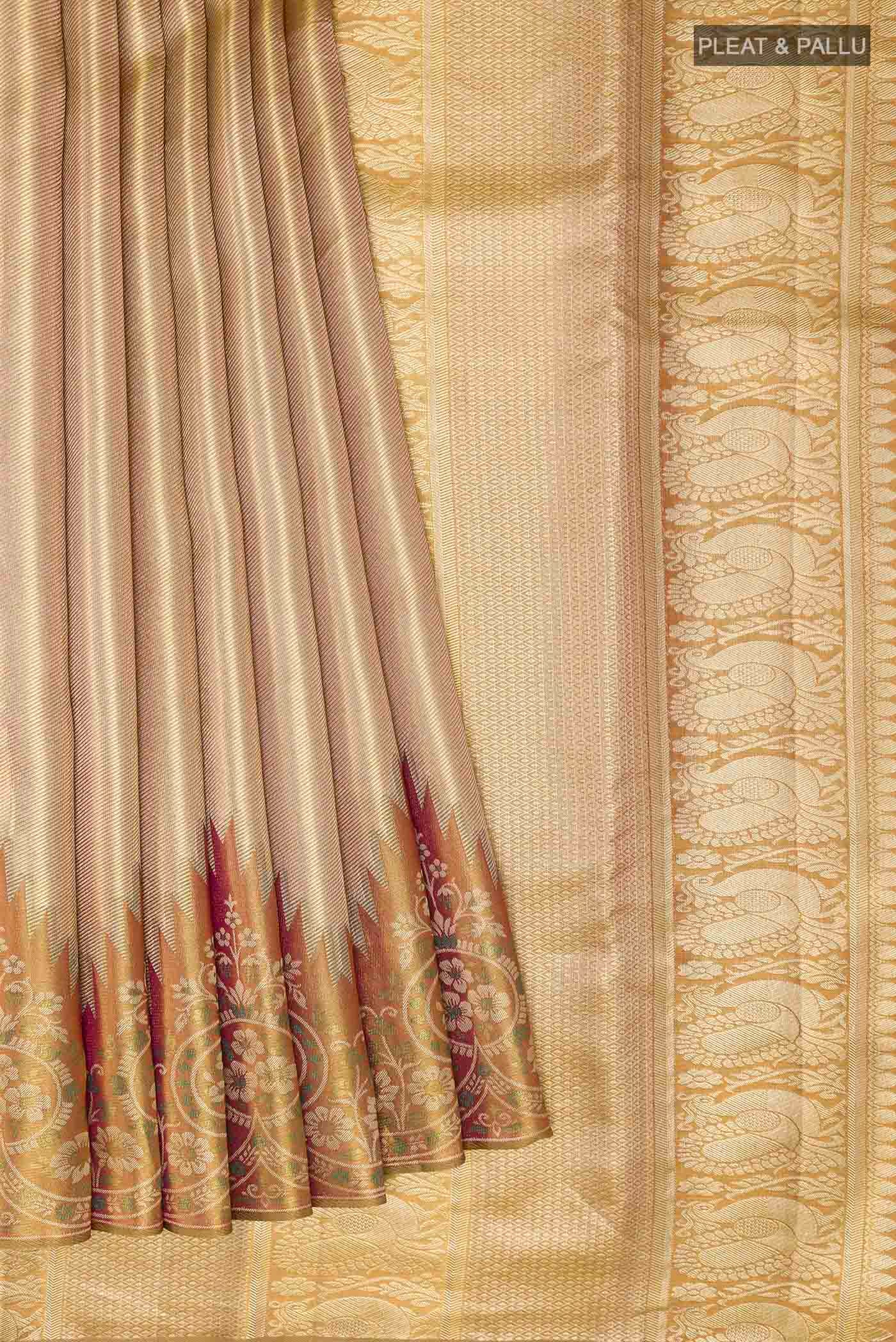 Golden Kanchipuram Tissue Silk Saree - Image 4