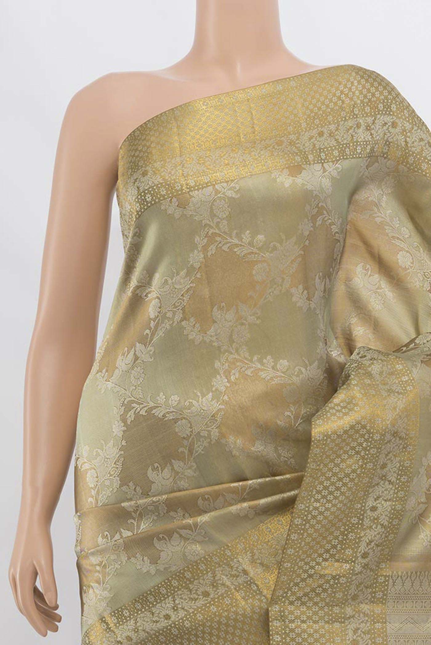Dark Beige with Gold Color Kanjivaram Tissue Silk Saree - Image 2