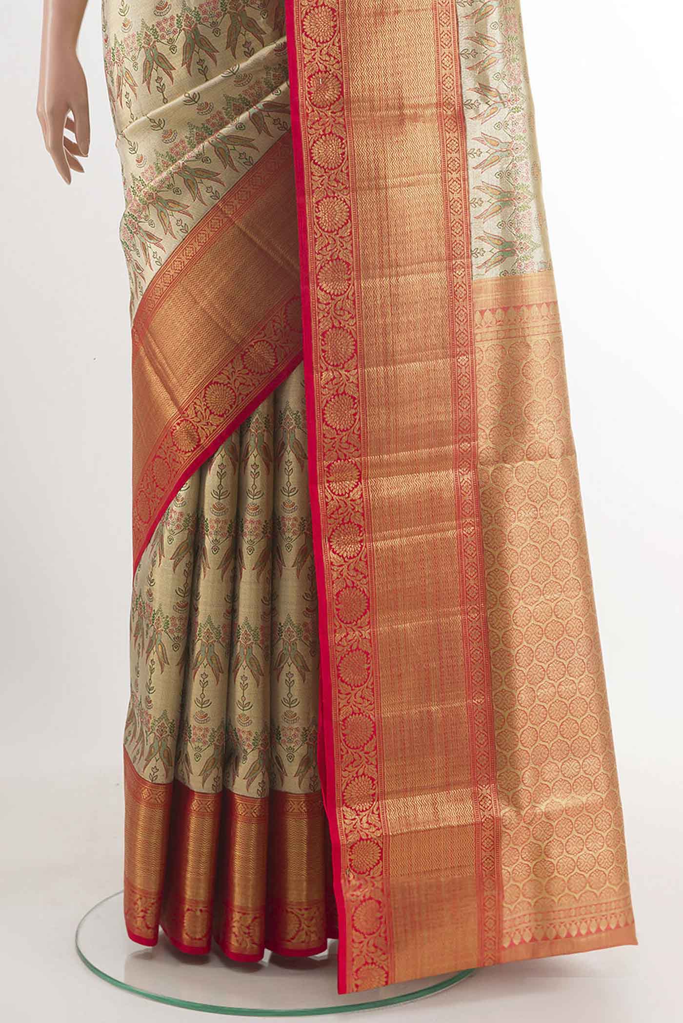 Golden Kanjivaram Tissue Silk Saree - Image 3