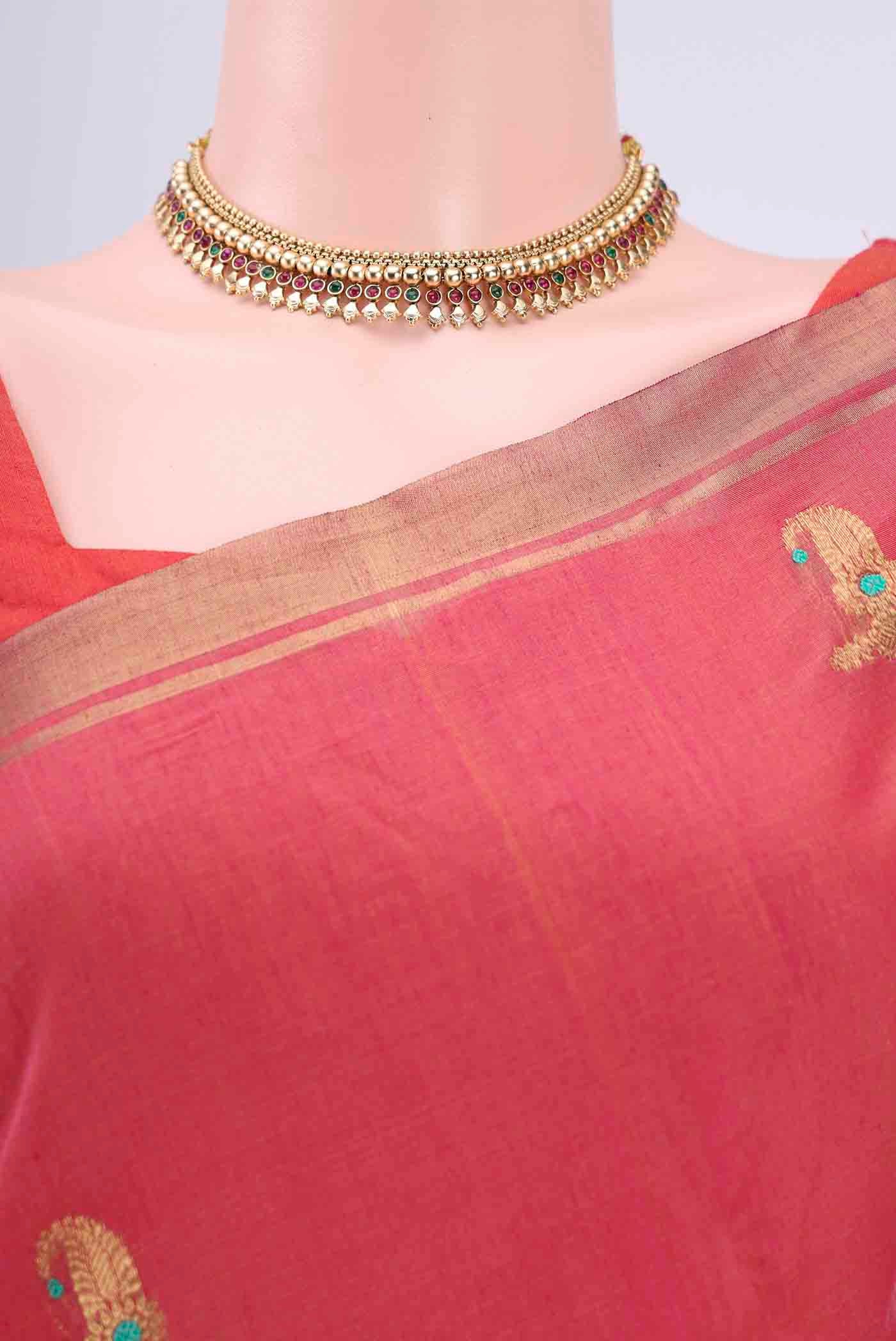 Coral Chanderi Silk Cotton Saree - Image 2
