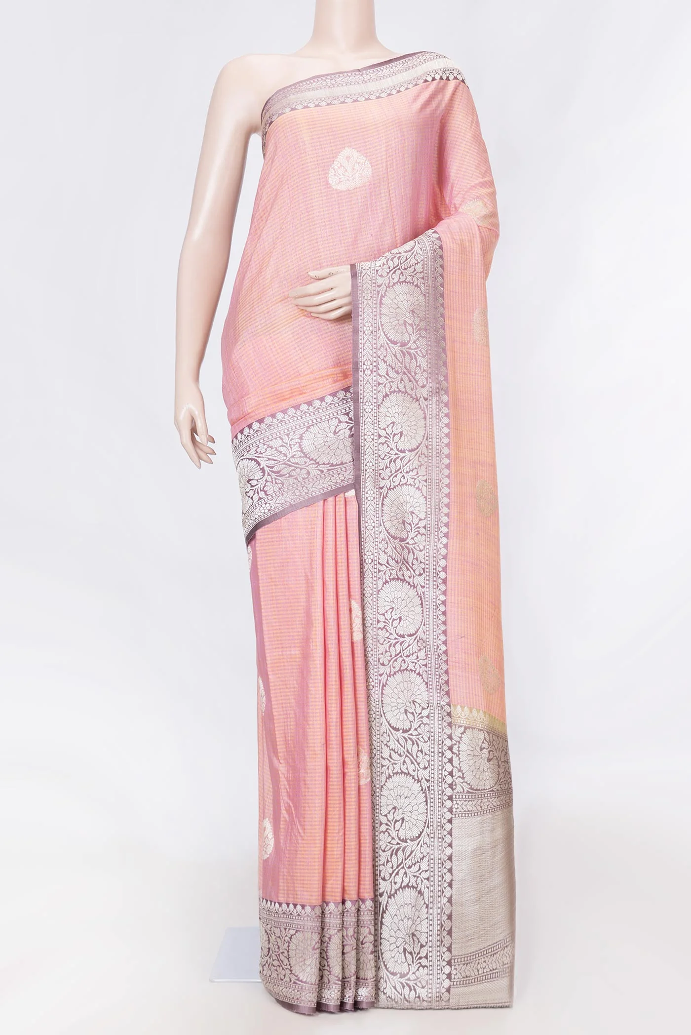 Golden Peach Dual Tone Banarasi Silk Saree