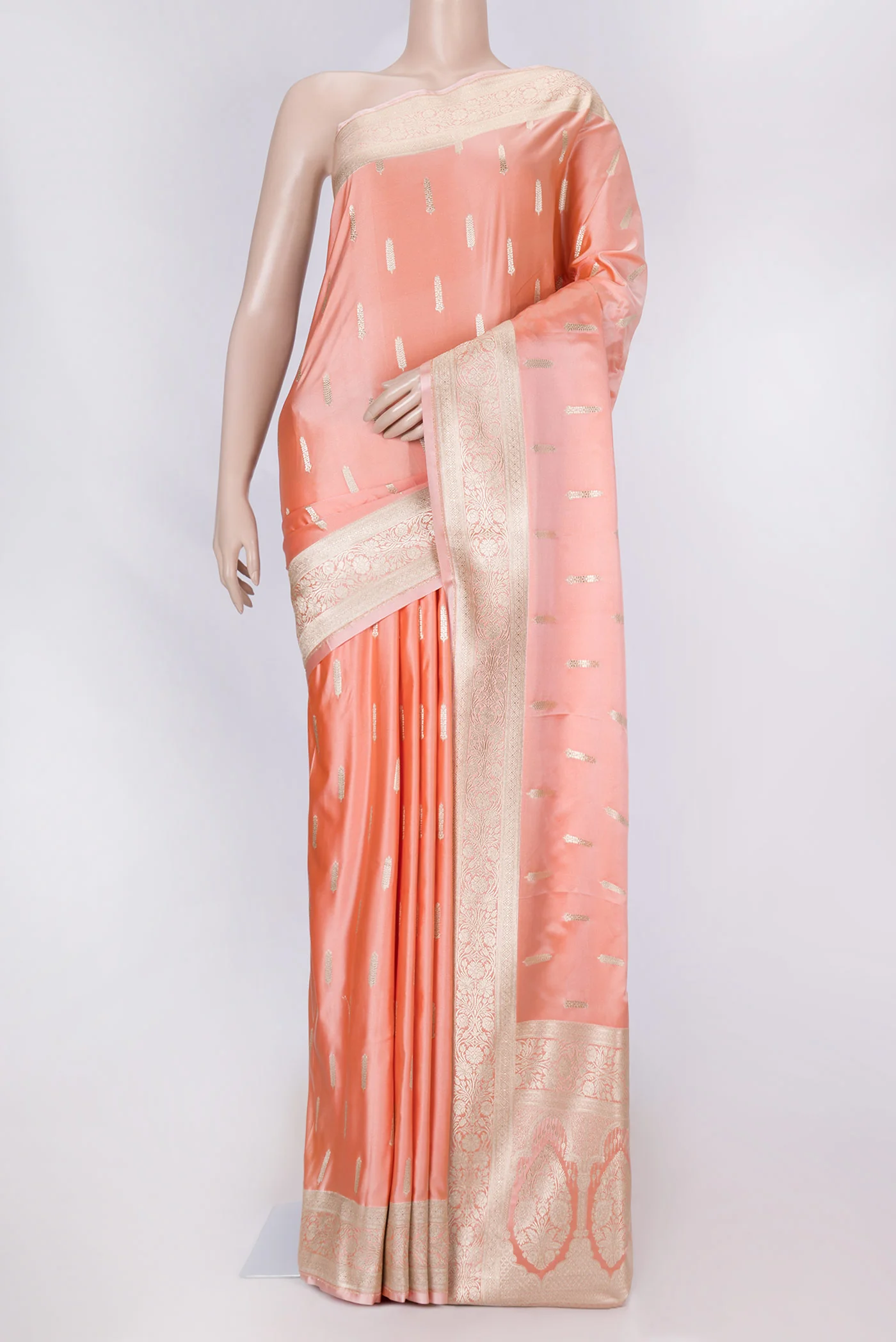 Golden Peach Dual Tone Blended Banarasi Silk Saree