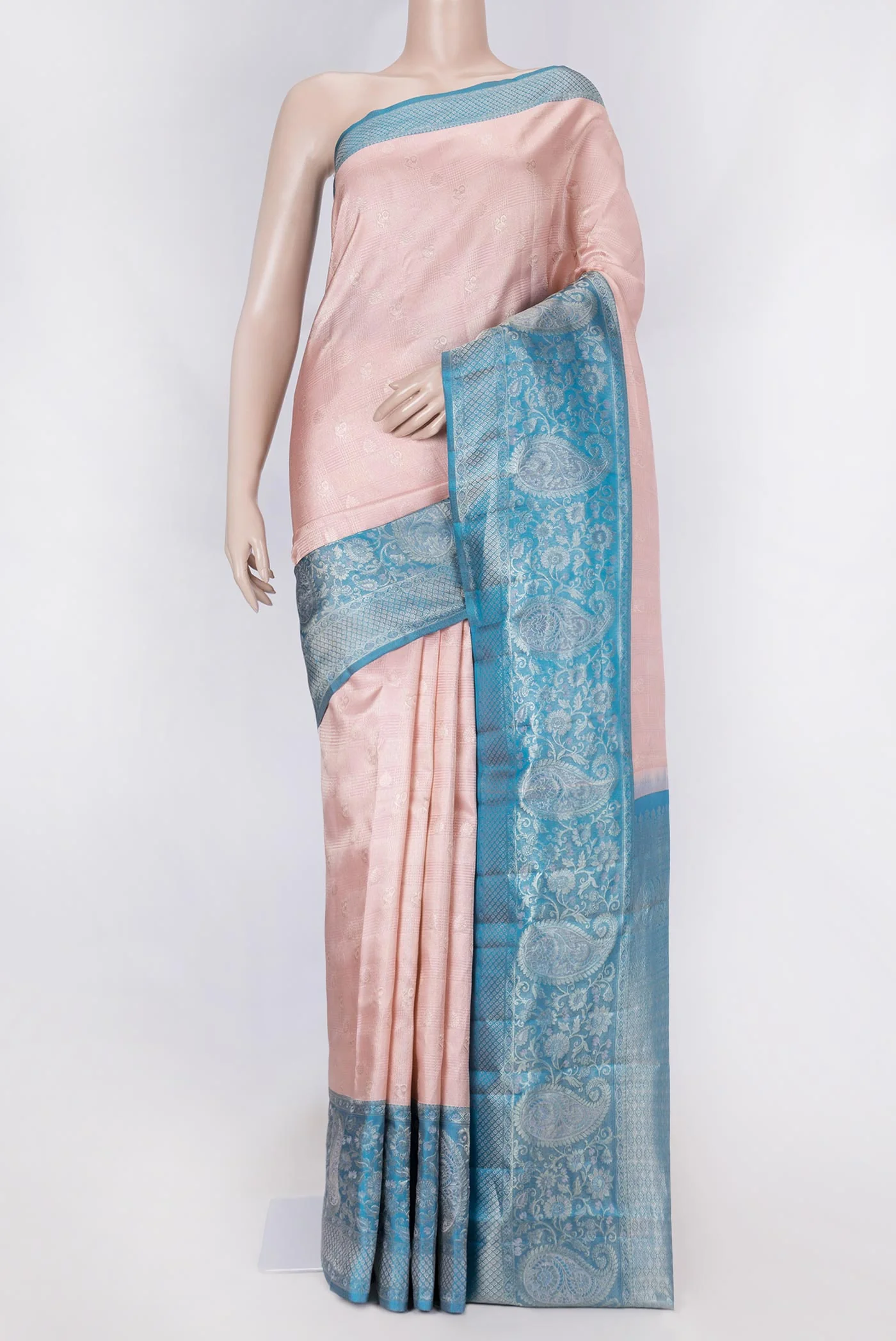 Golden Peach Dual Tone Kanjivaram Saree