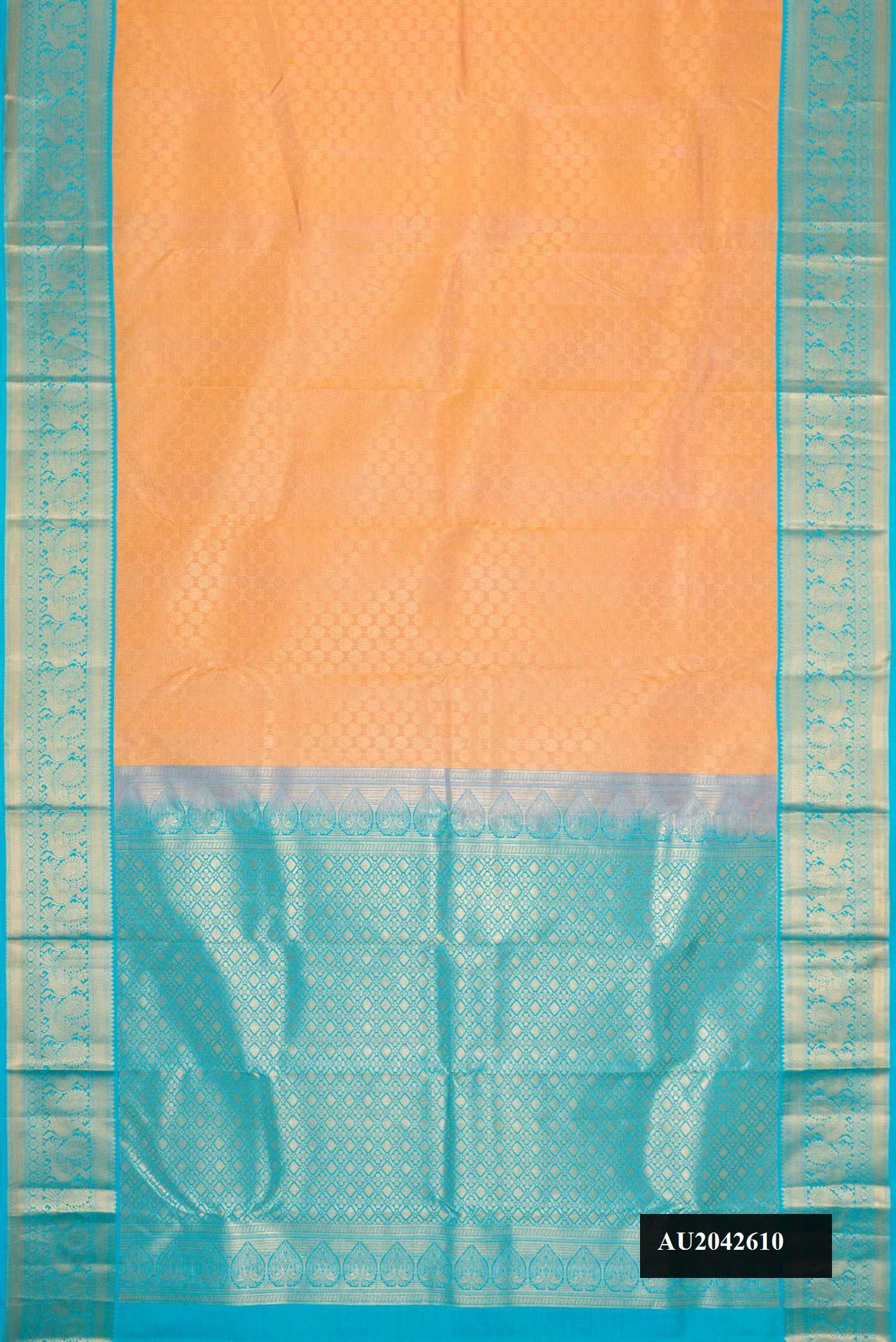Golden Peach Dual Tone Kanchipuram Silk Saree