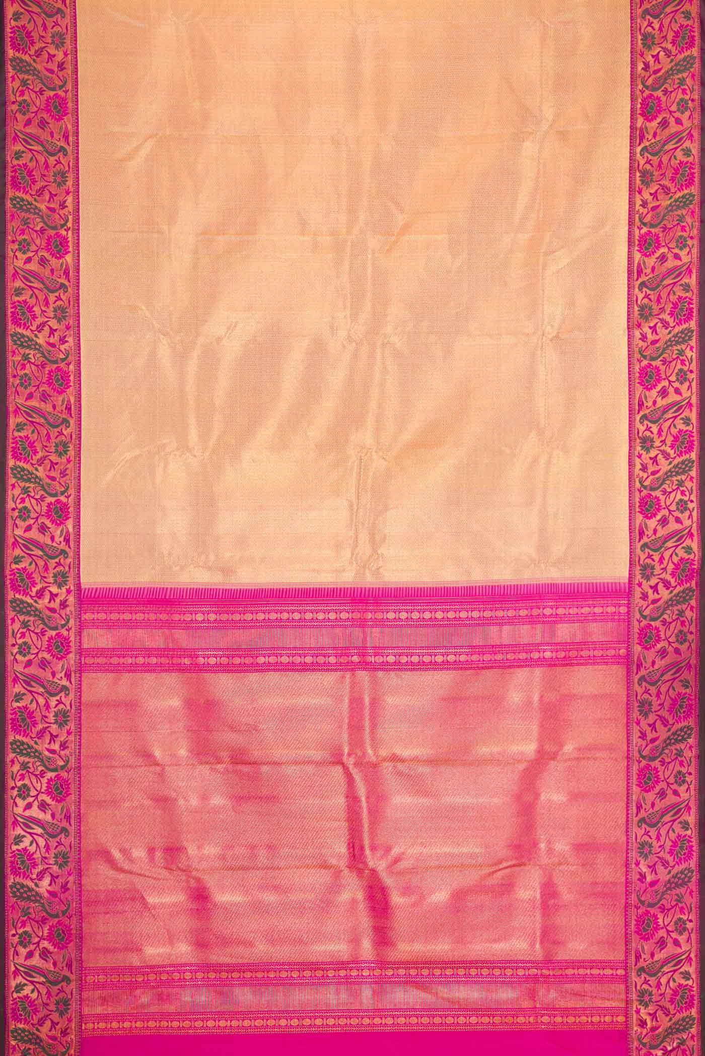 Golden Peach Dual Tone Kanjivaram Silk Saree - Image 6