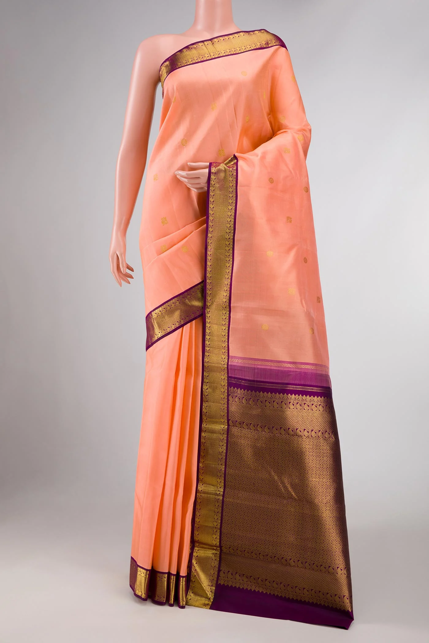 Golden Peach Dual Tone Kanjivaram Silk Saree