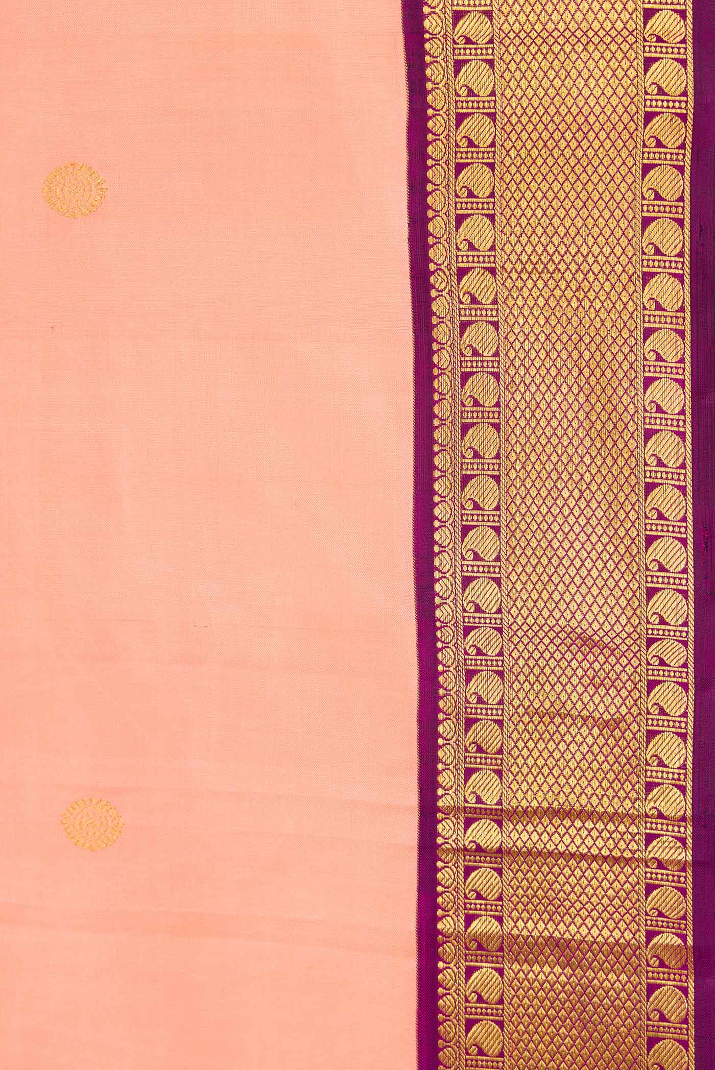 Golden Peach Dual Tone Kanjivaram Silk Saree - Image 3