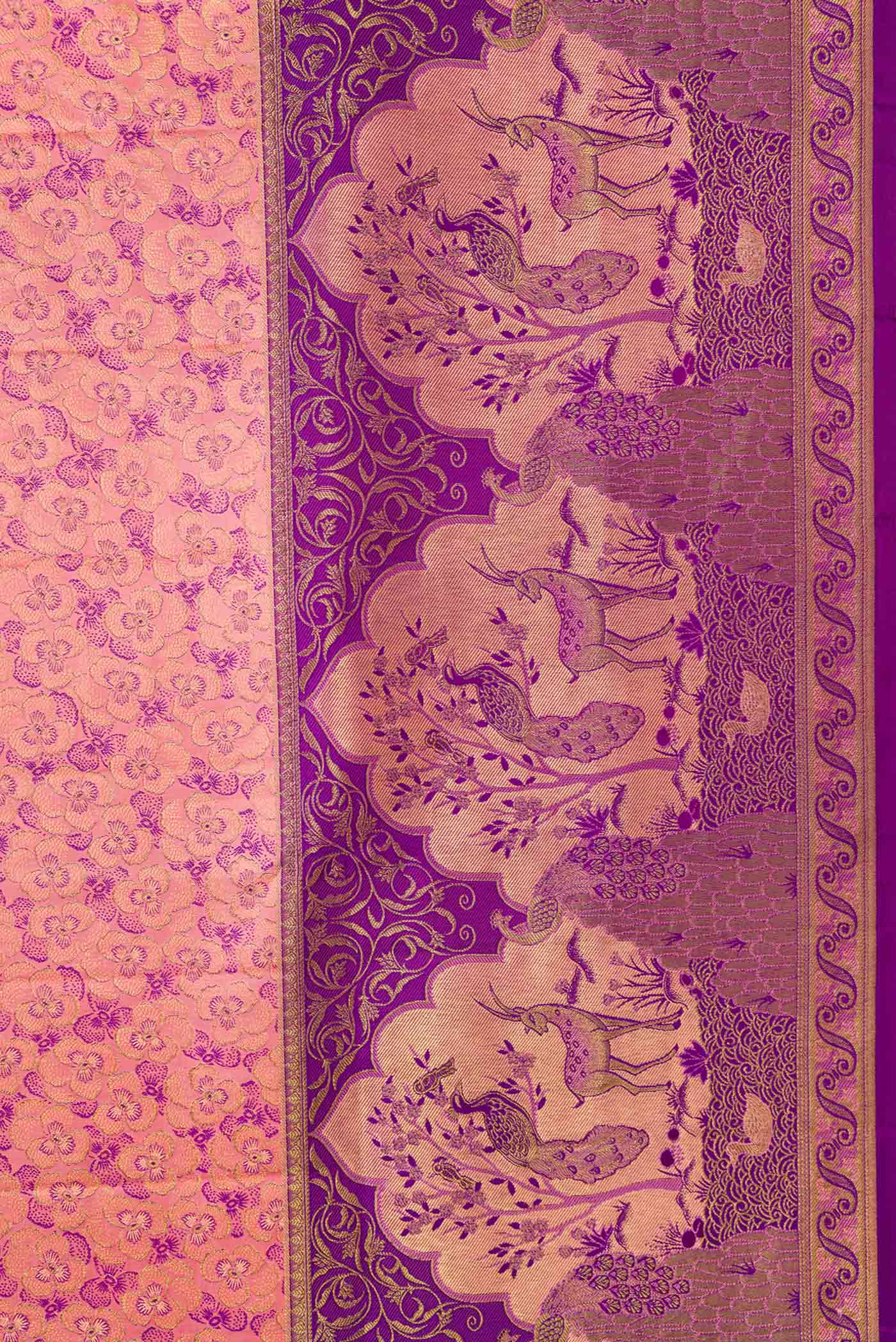 Golden Peach Dual Tone Kanjivaram Silk Saree - Image 3